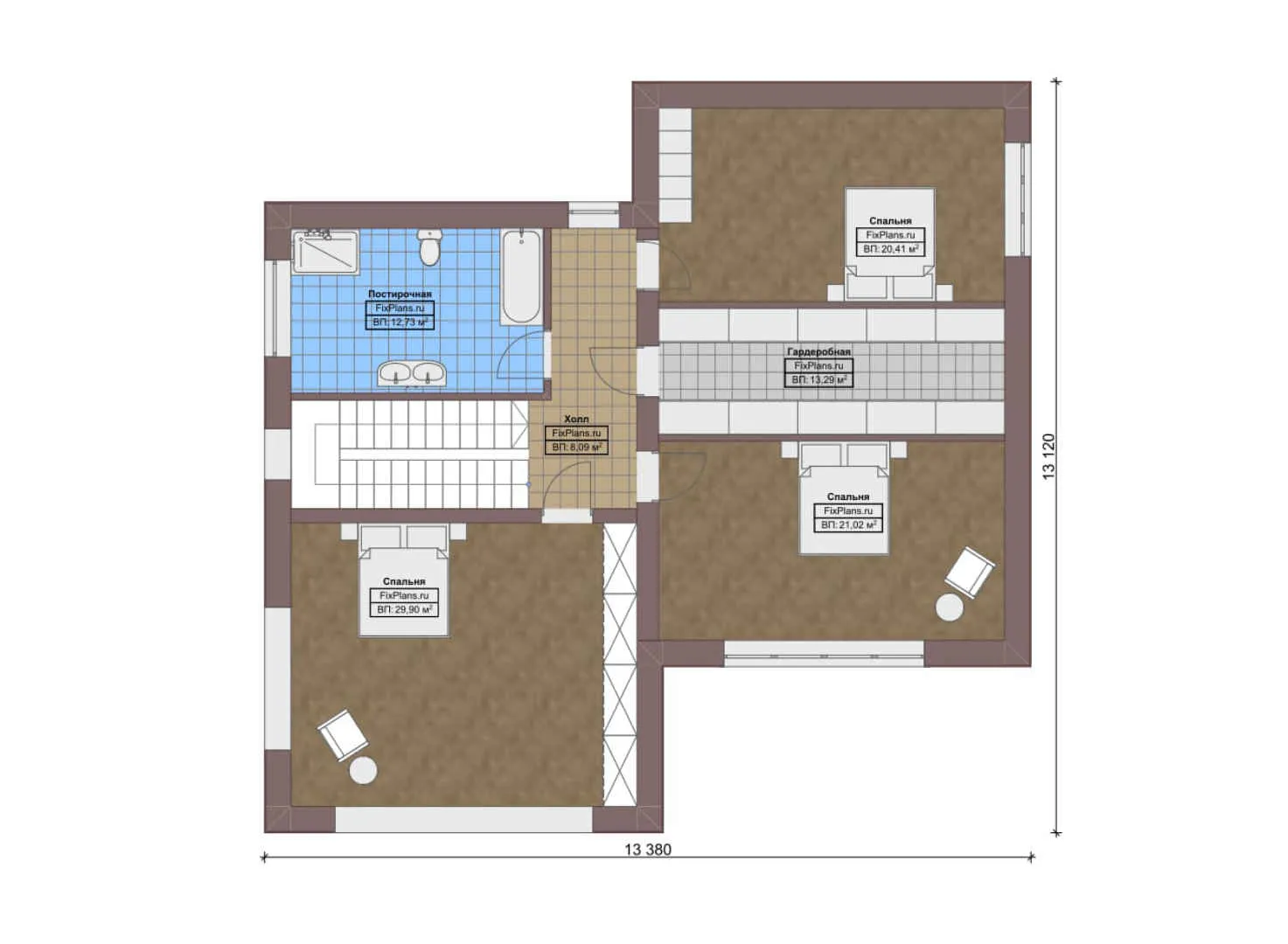 F-0206 - Планы двухэтажного дома 14 на 14, площадью 220 м² с 4 спальнями