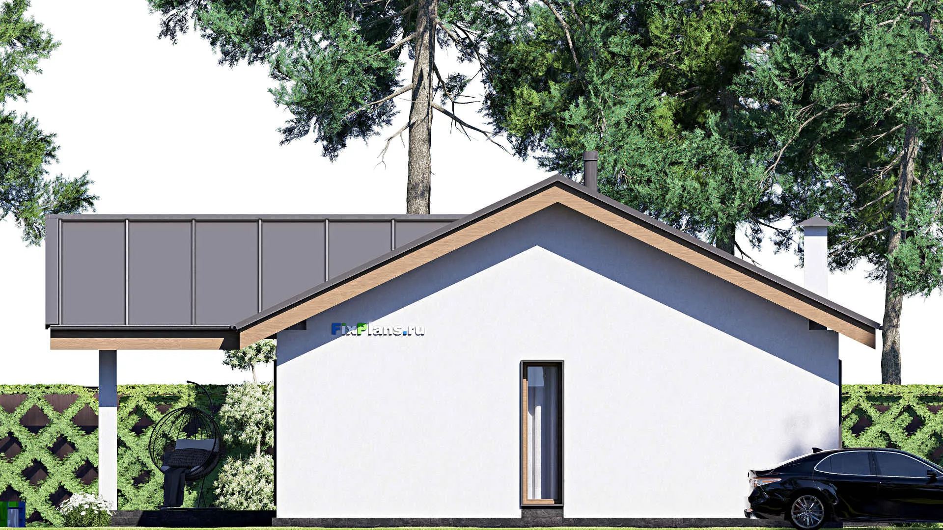 F-19358 - Проект одноэтажного дома 14 на 18, площадью 160 м² с террасой и 5 спальнями