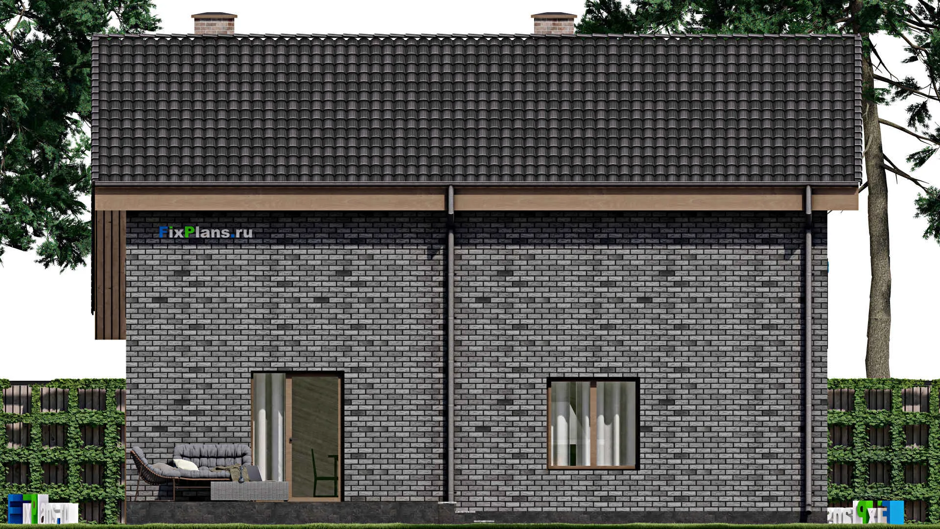 F-1403 - Проект дома с мансардой 12 на 14, площадью 190 м² с террасой, балконом, гаражом на 1 машину и 4 спальнями