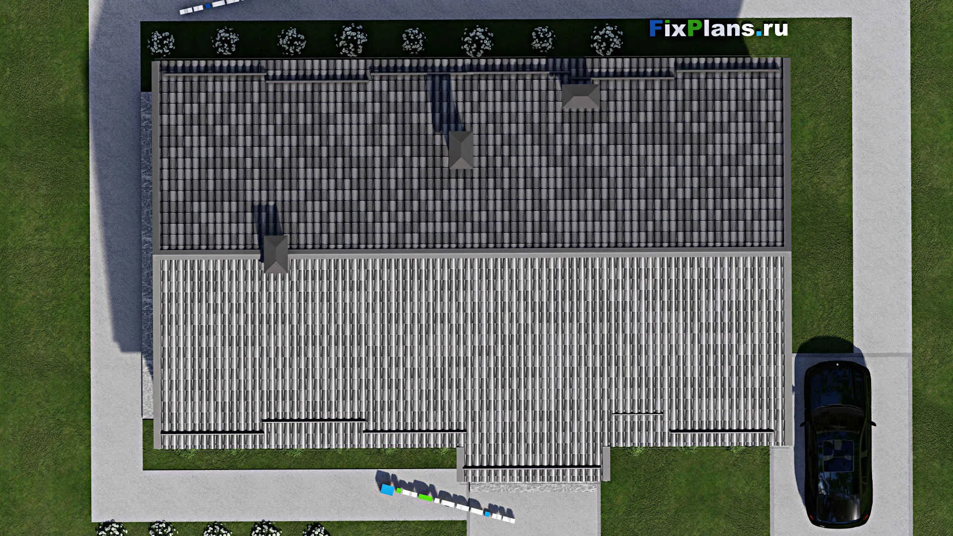 F-7208 - Проект одноэтажного дома 12 на 18, площадью 150 м² с террасой и 2 спальнями