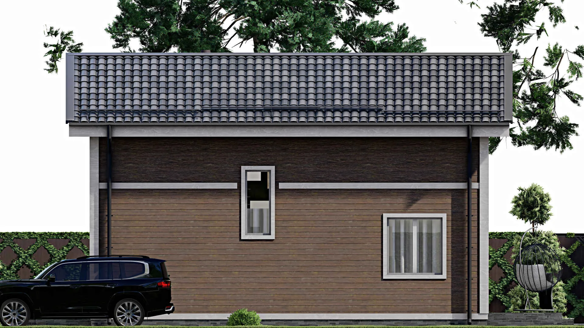 F-12185 - Проект дома с мансардой 6 на 14, площадью 110 м² с террасой и 3 спальнями