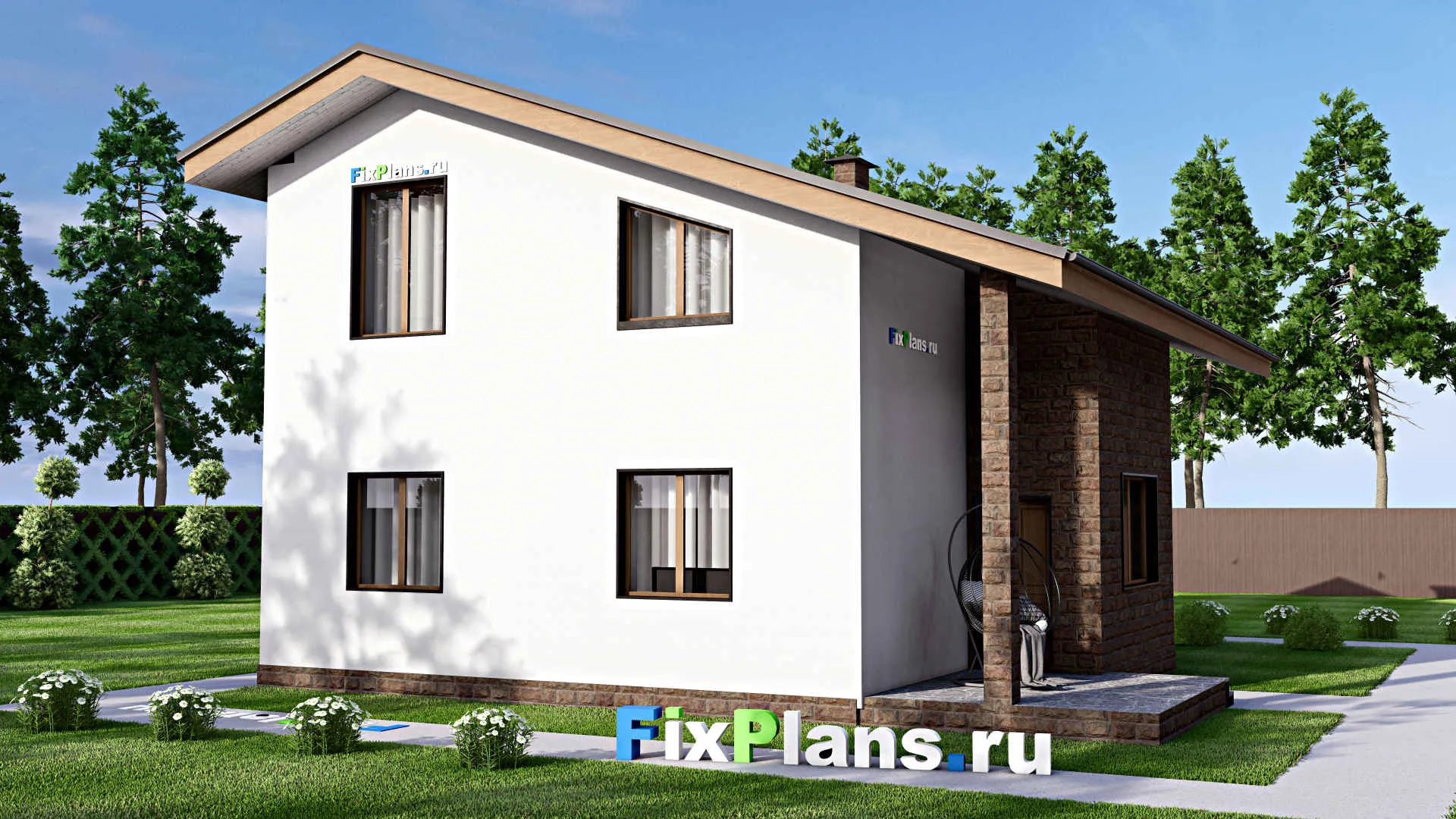 F-16784 - Проект дома с мансардой 13 на 16, площадью 170 м² с террасой и 6 спальнями