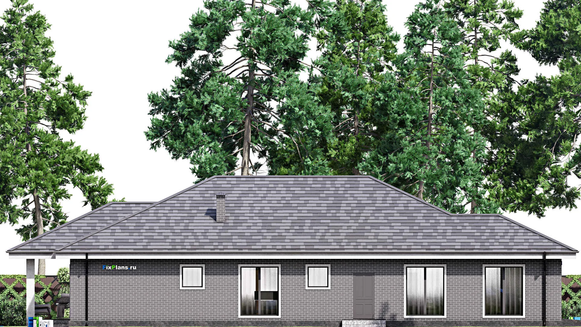 F-13193 - Проект одноэтажного дома 14 на 25, площадью 260 м² с террасой, гаражом на 2 машины и 3 спальнями