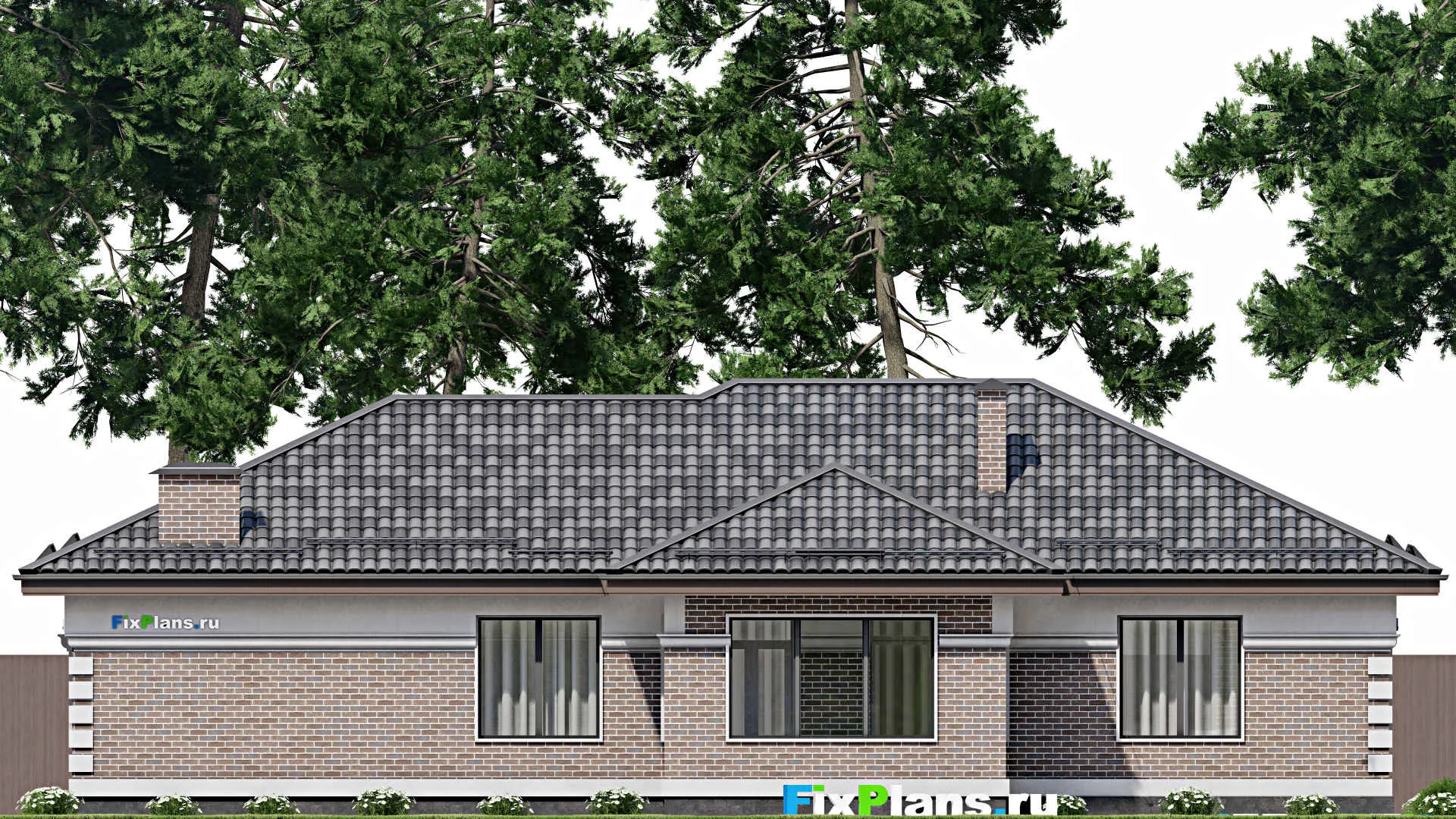 F-7424 - Проект одноэтажного дома 14 на 19, площадью 170 м² с террасой, гаражом на 1 машину и 2 спальнями