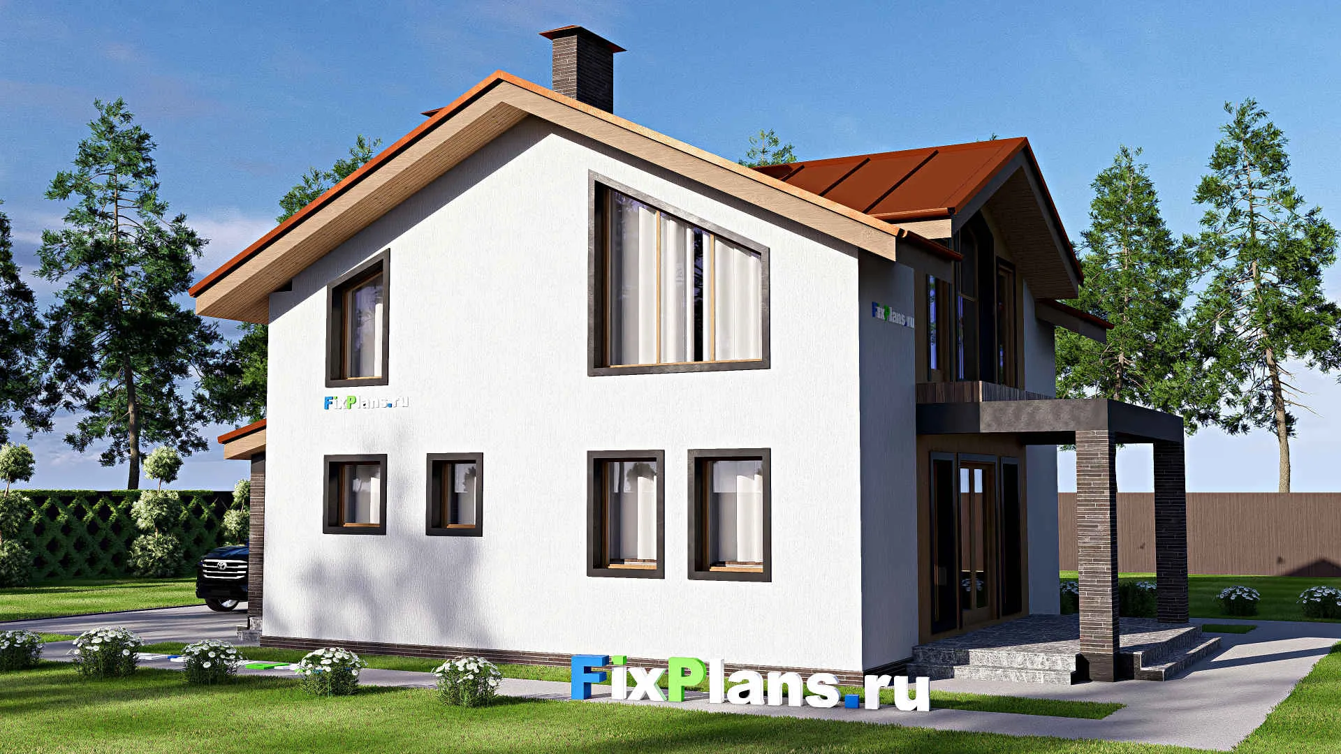 F-19502 - Проект дома с мансардой 10 на 14, площадью 160 м² с террасой, балконом и 4 спальнями