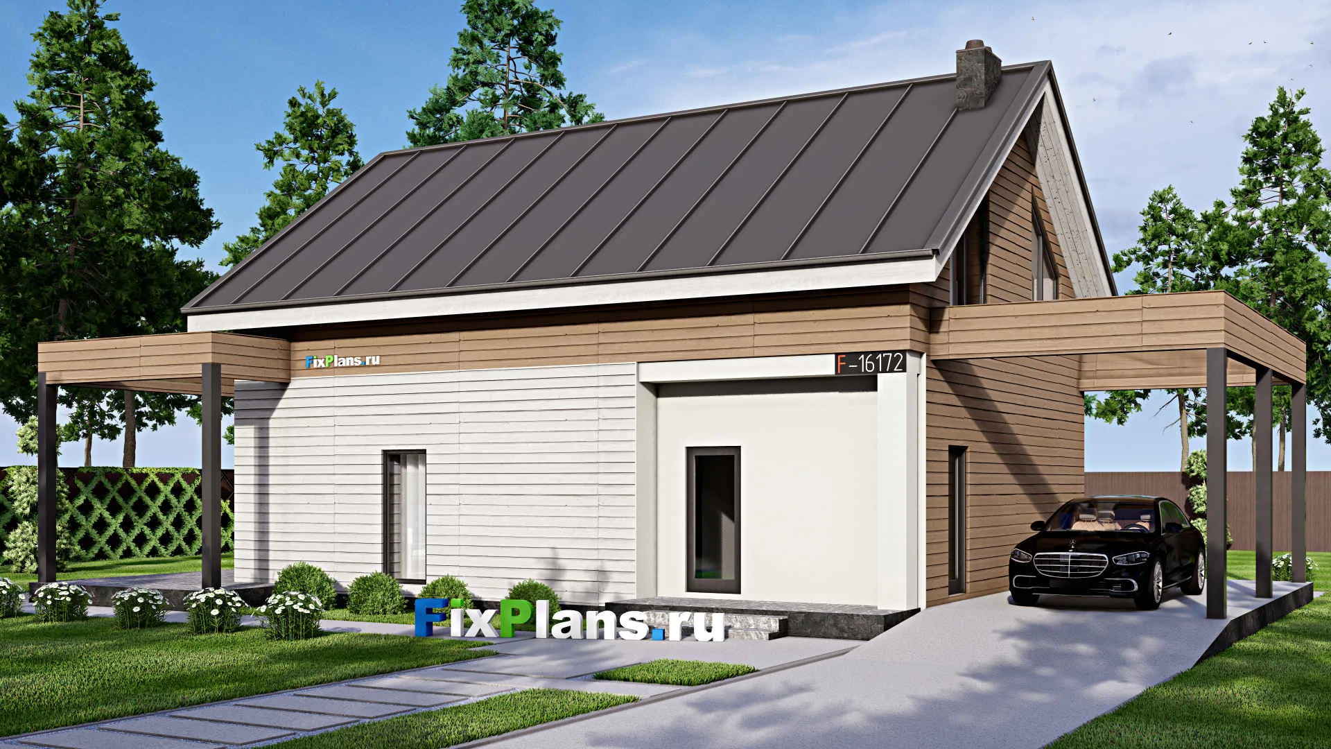 F-16172 - Проект дома с мансардой 11 на 19, площадью 220 м² с террасой и 3 спальнями