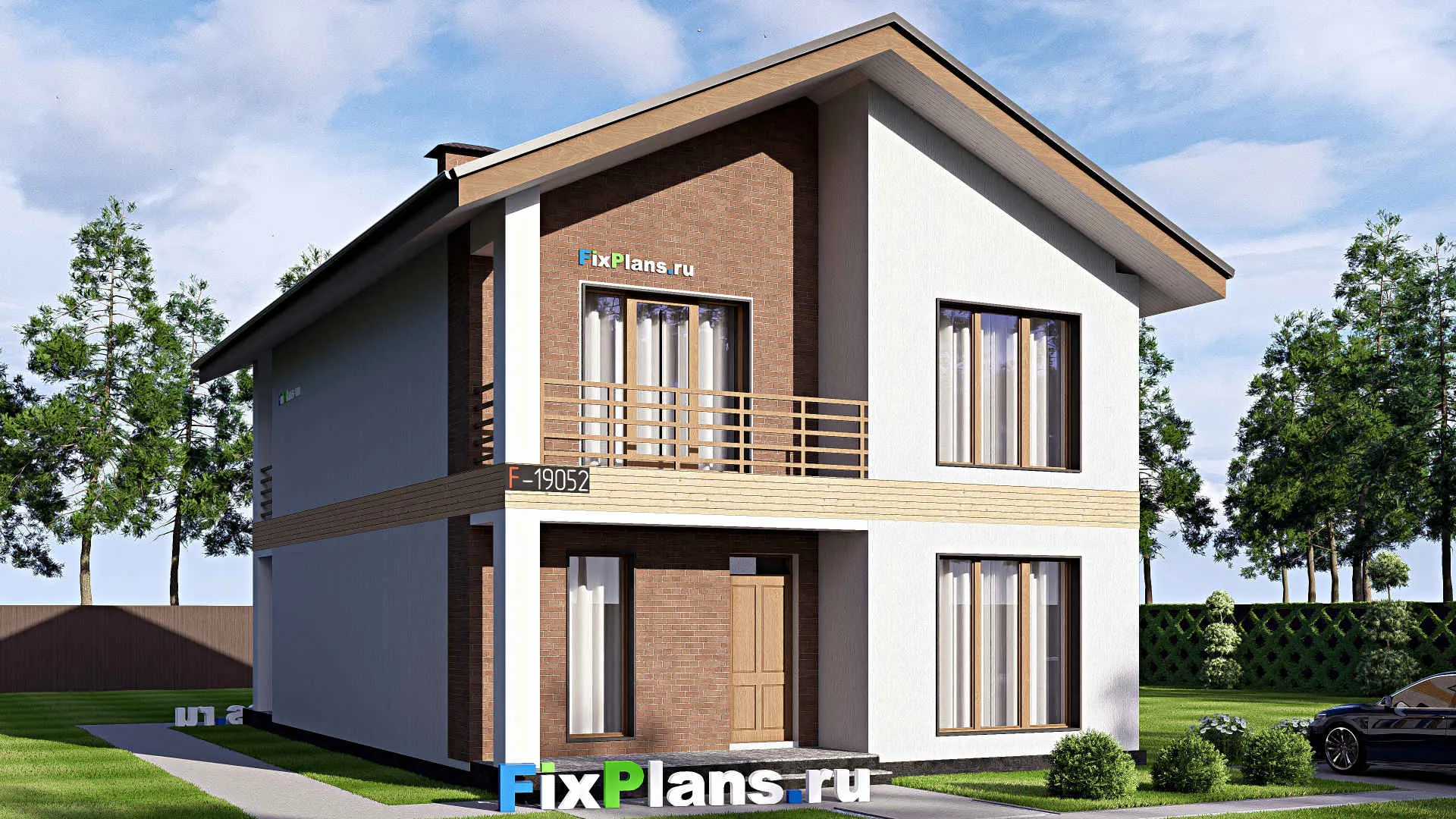 F-19052 - Проект двухэтажного дома 10 на 15, площадью 200 м² с террасой, балконом и 5 спальнями