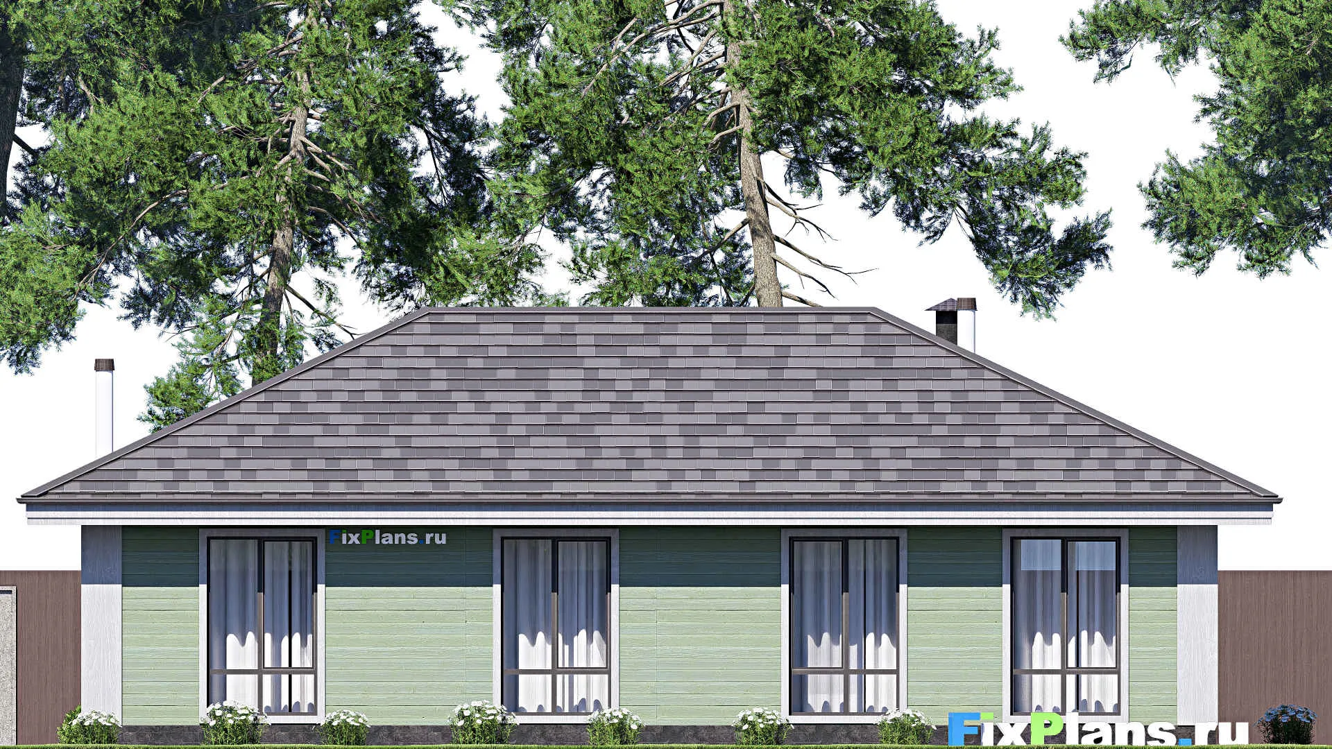 F-18053 - Проект одноэтажного дома 11 на 15, площадью 120 м² с террасой и 3 спальнями