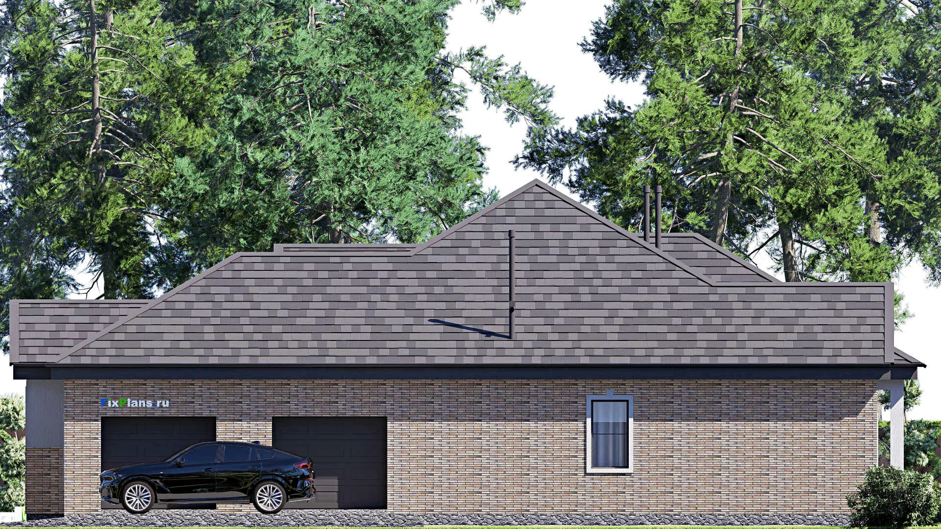 F-20663 - Проект одноэтажного дома 20 на 22, площадью 270 м² с террасой, гаражом на 2 машины и 4 спальнями