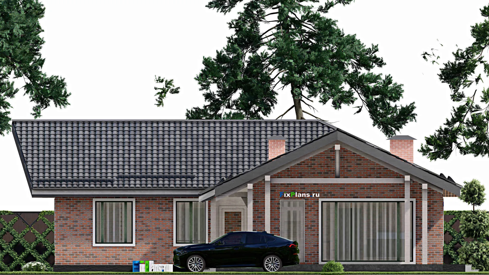 F-12302 - Проект одноэтажного дома 16 на 21, площадью 190 м² с террасой, баней и 3 спальнями