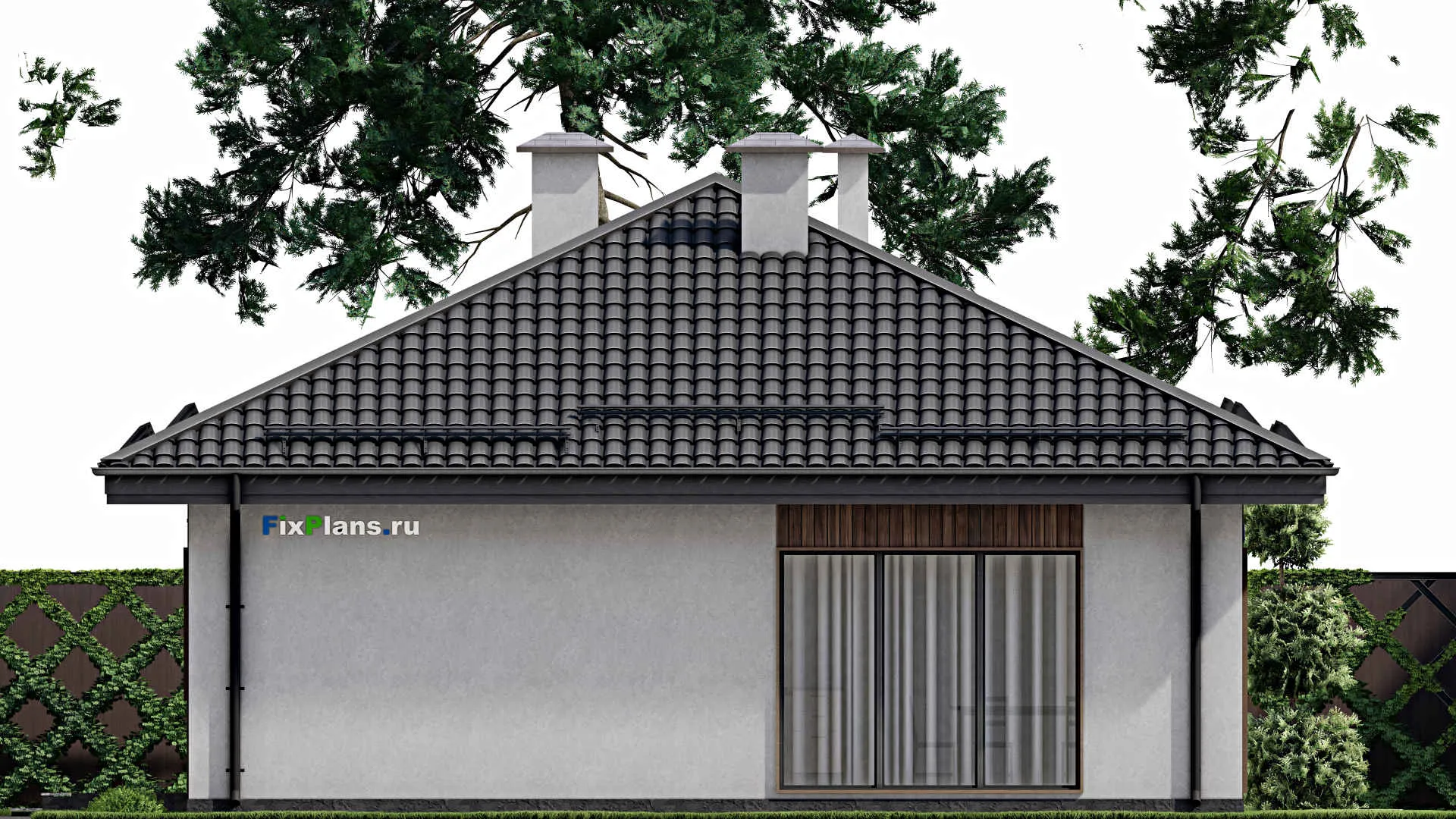 F-3590 - Проект одноэтажного дома 11 на 16, площадью 130 м² с гаражом на 2 машины и 2 спальнями