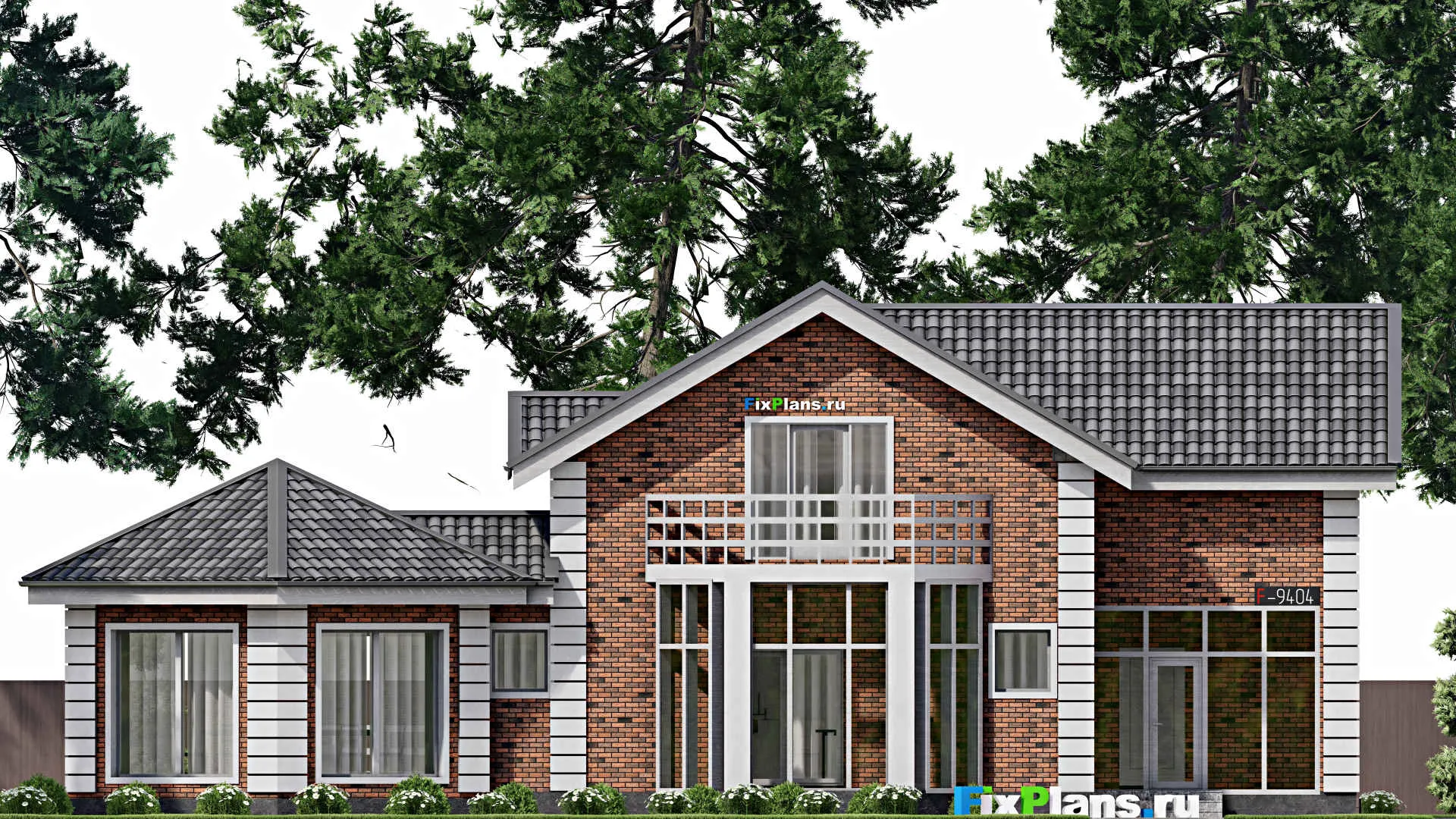 F-9404 - Проект дома с мансардой 15 на 20, площадью 240 м² с террасой, балконом и 3 спальнями