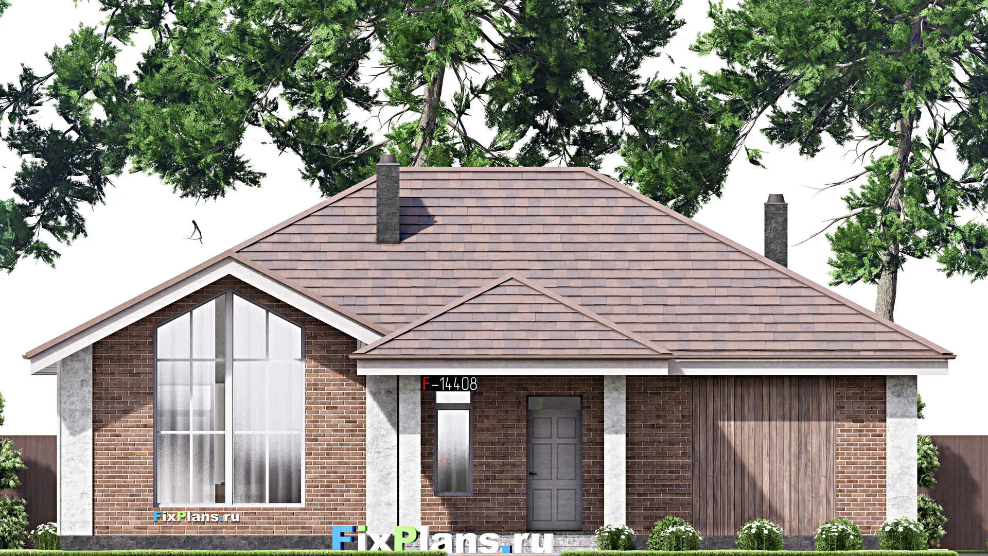 F-14408 - Проект одноэтажного дома 16 на 16, площадью 160 м² с террасой и 3 спальнями