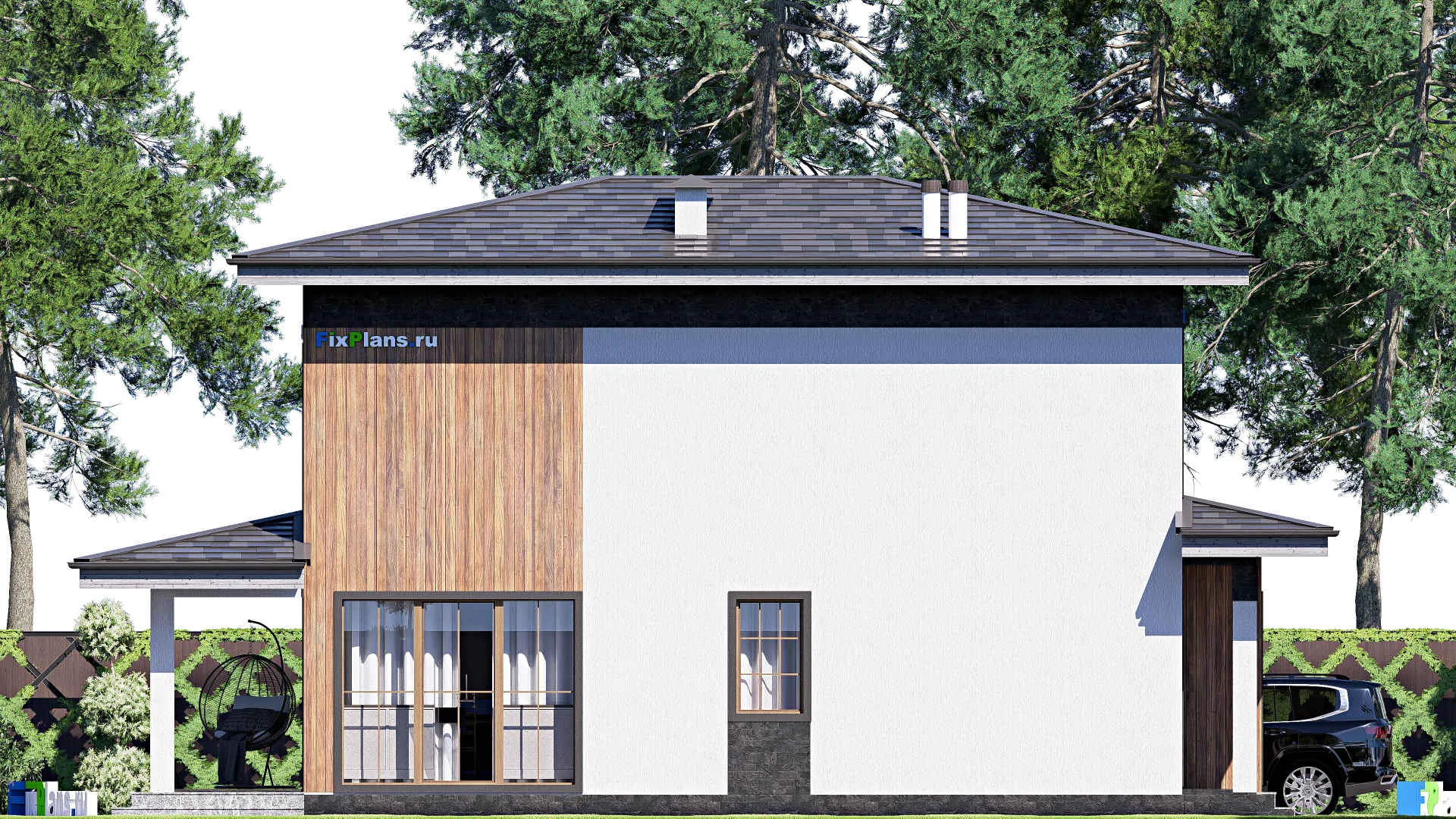 F-19493 - Планы двухэтажного дома 8 на 15, площадью 150 м² с террасой и 4 спальнями