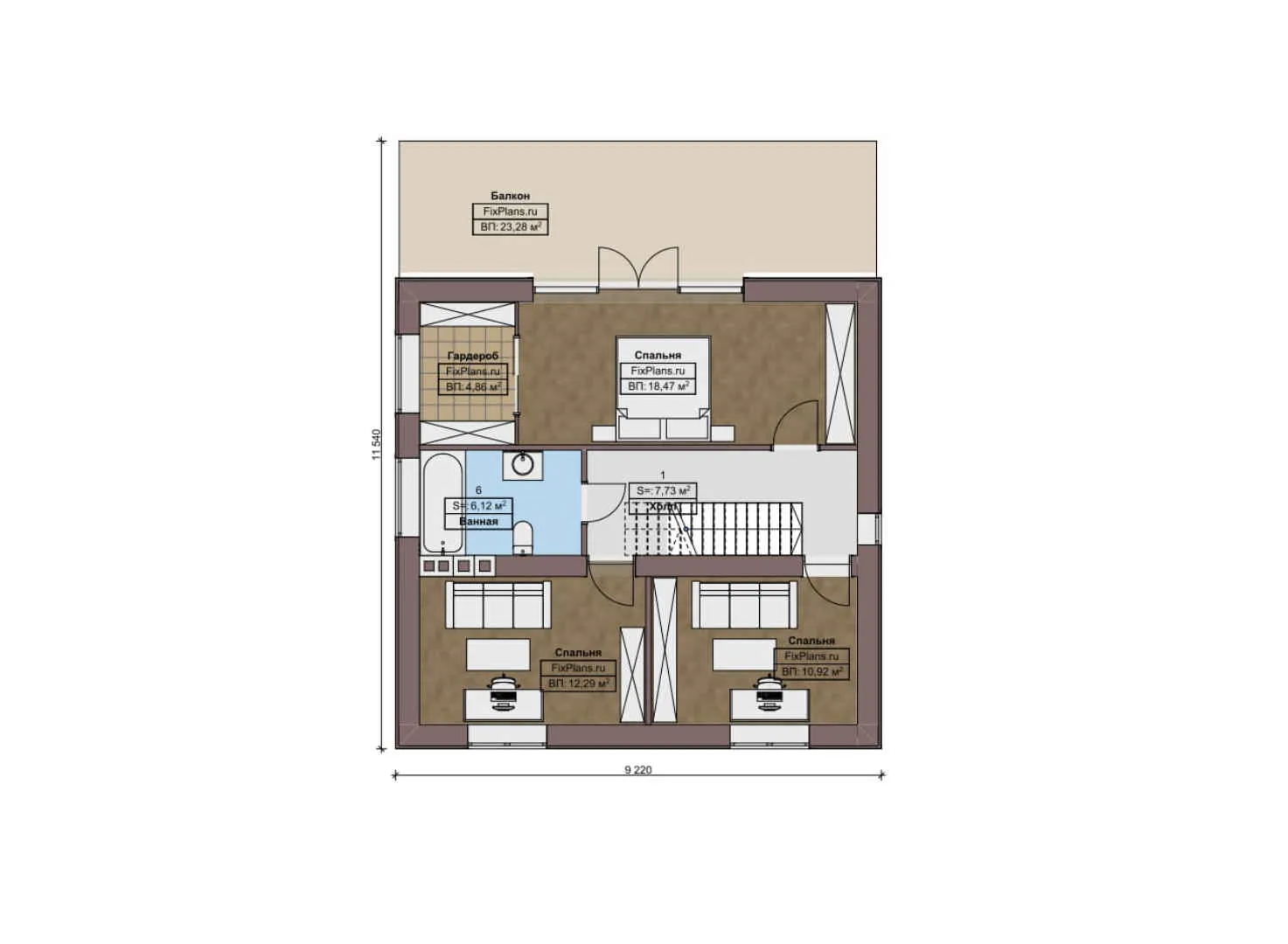 F-7667 - Планы дома с мансардой 10 на 14, площадью 180 м² с террасой, балконом и 4 спальнями