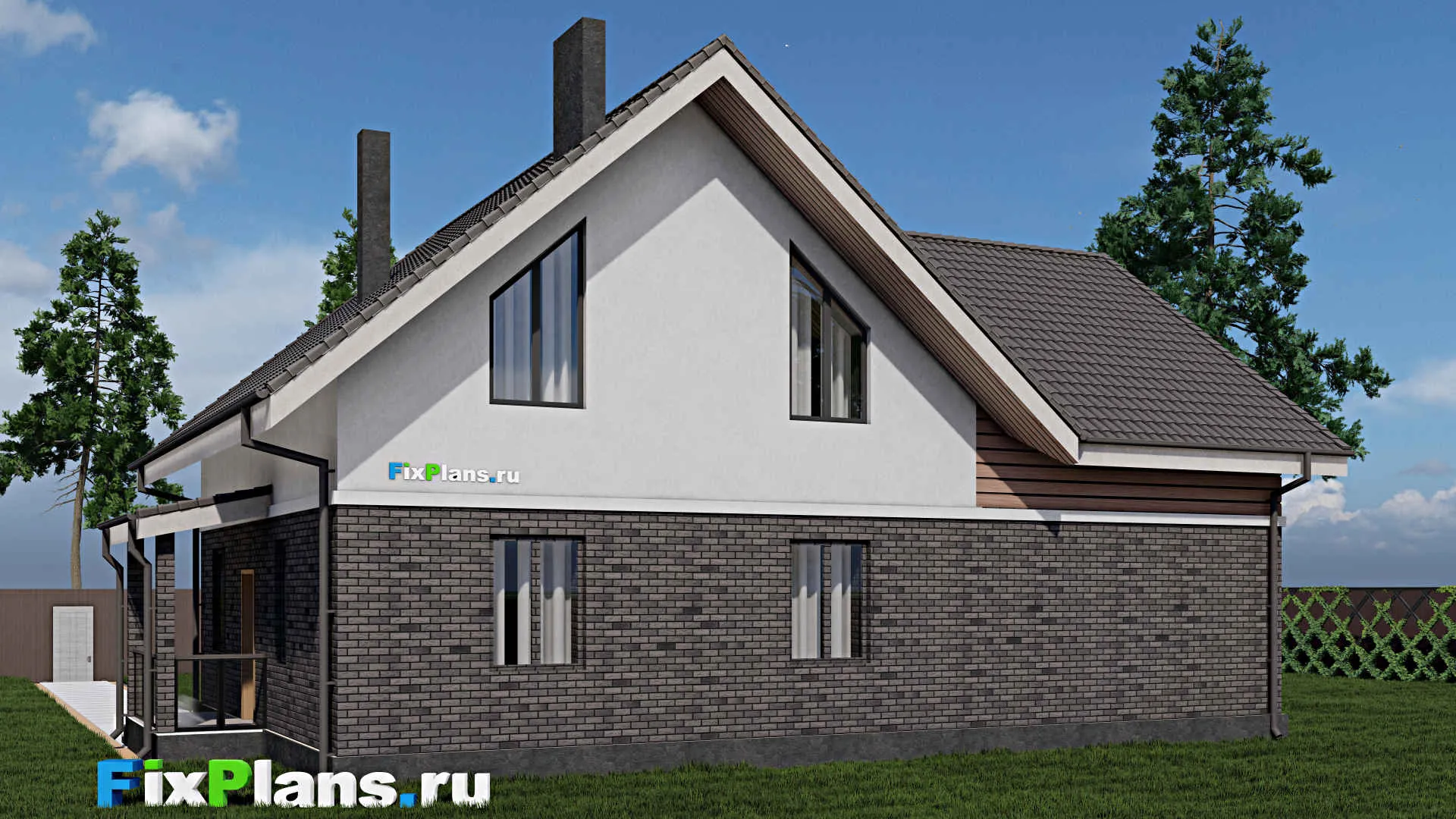 F-0071 - Проект дома с мансардой 10 на 15, площадью 190 м² с балконом, гаражом на 2 машины и 4 спальнями