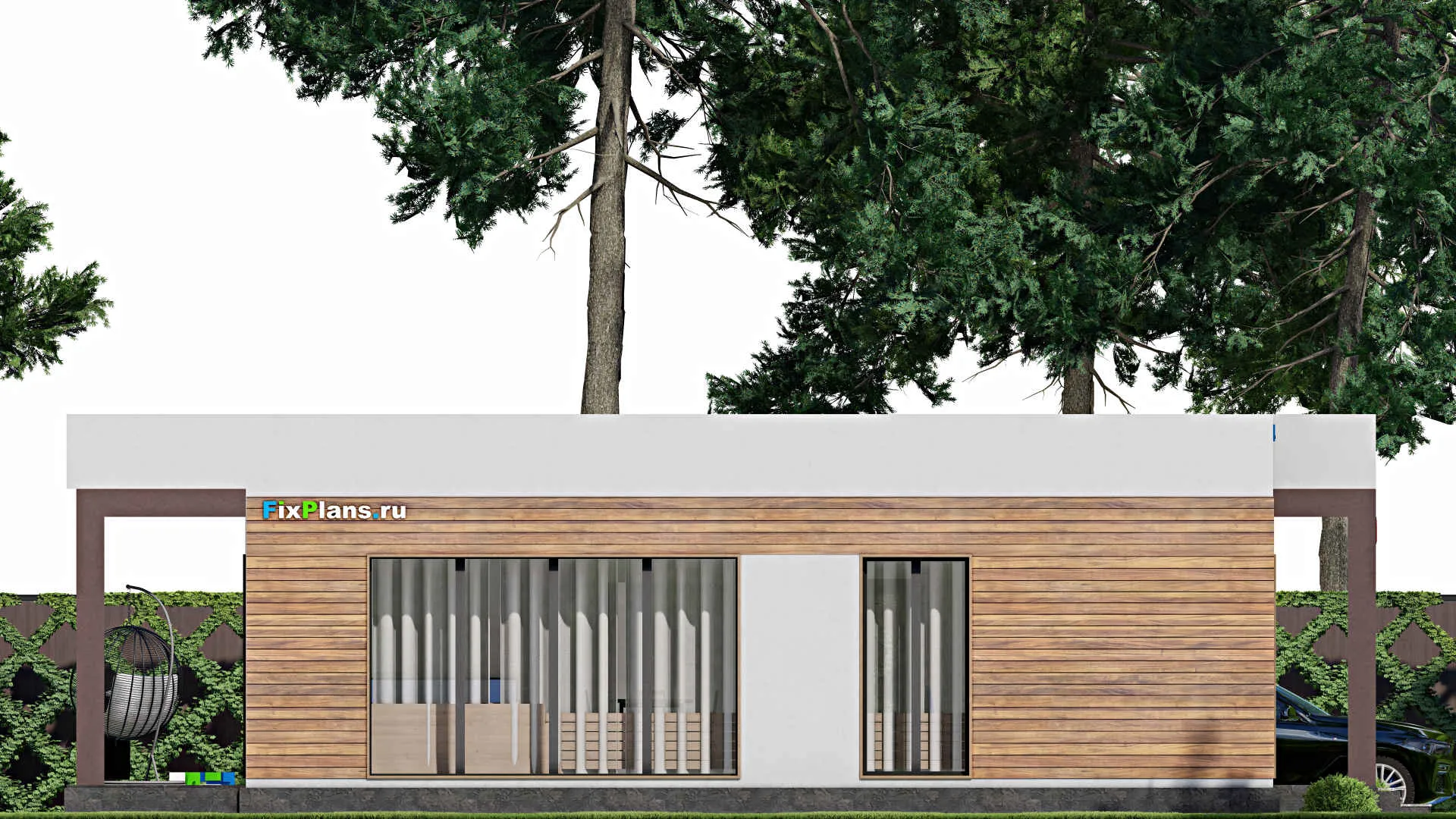 F-11204 - Проект одноэтажного дома 9 на 15, площадью 90 м² с террасой и 2 спальнями