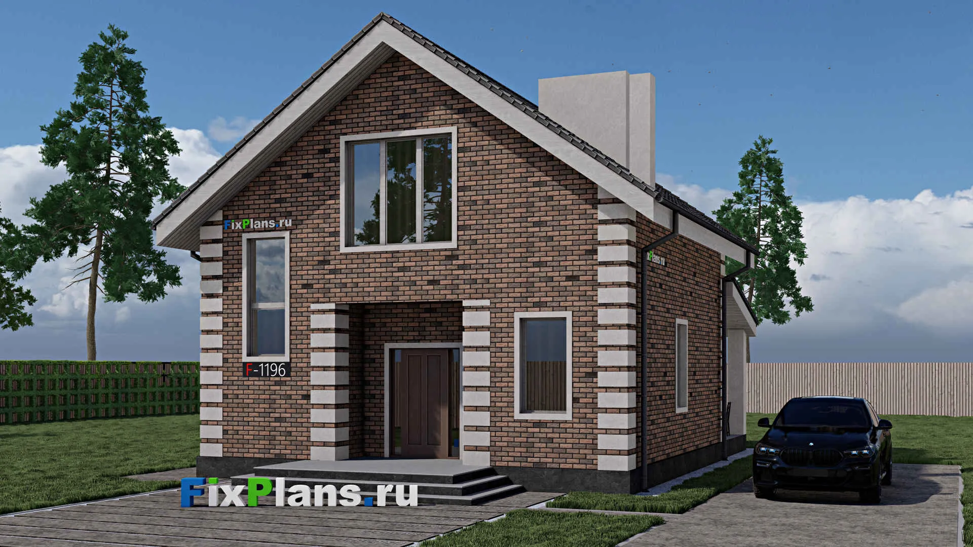 F-1196 - Проект дома с мансардой 9 на 9, площадью 120 м² с террасой и 2 спальнями