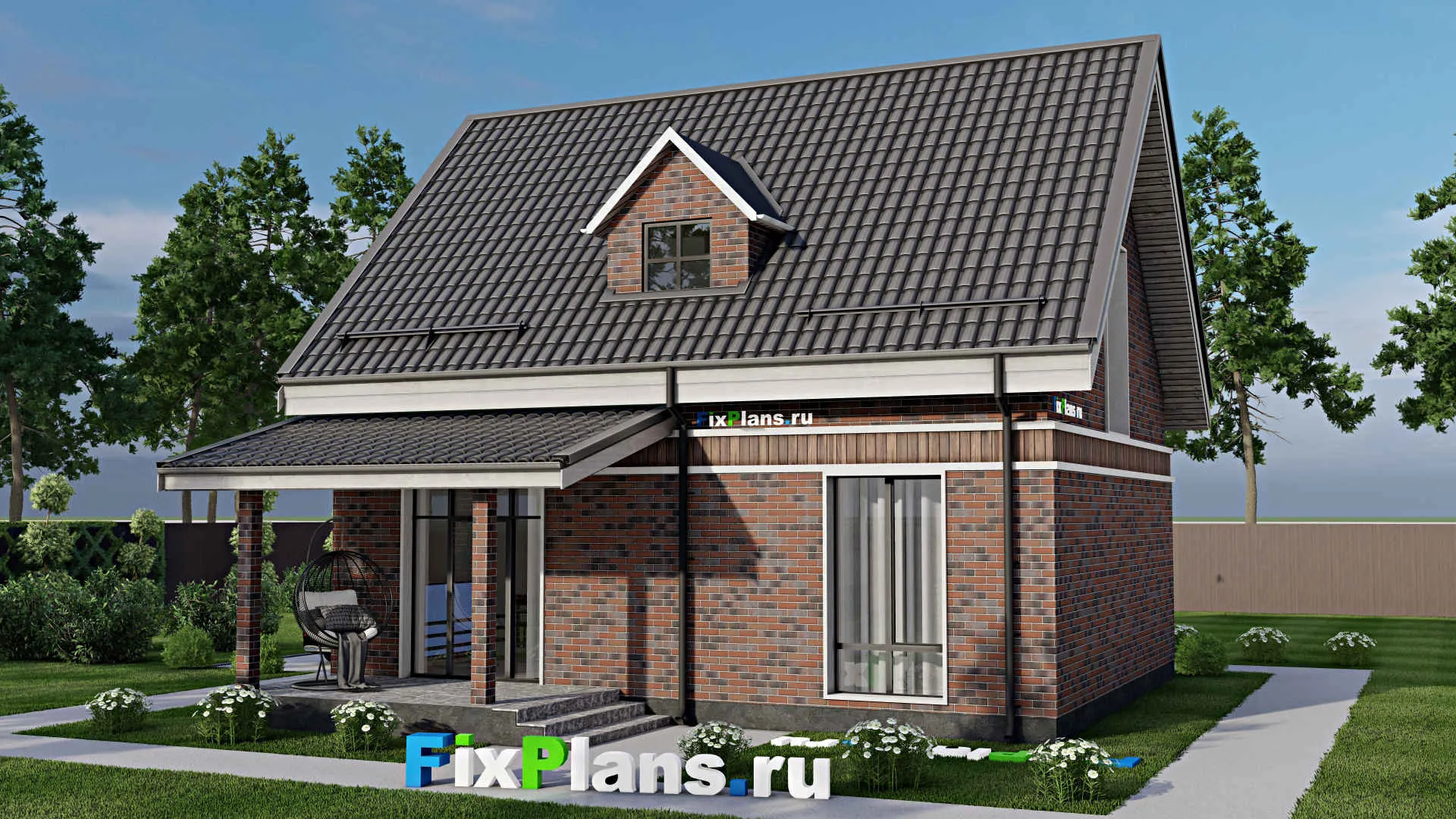 F-2609 - Проект дома с мансардой 9 на 10, площадью 130 м² с террасой и 3 спальнями