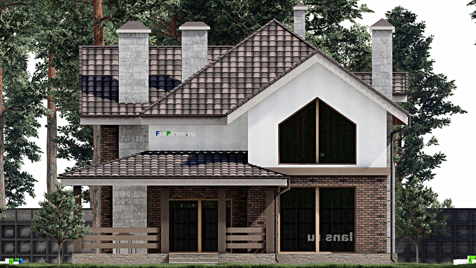 F-0557 - Проект дома с мансардой 12 на 13, площадью 210 м² с террасой, балконом и 3 спальнями