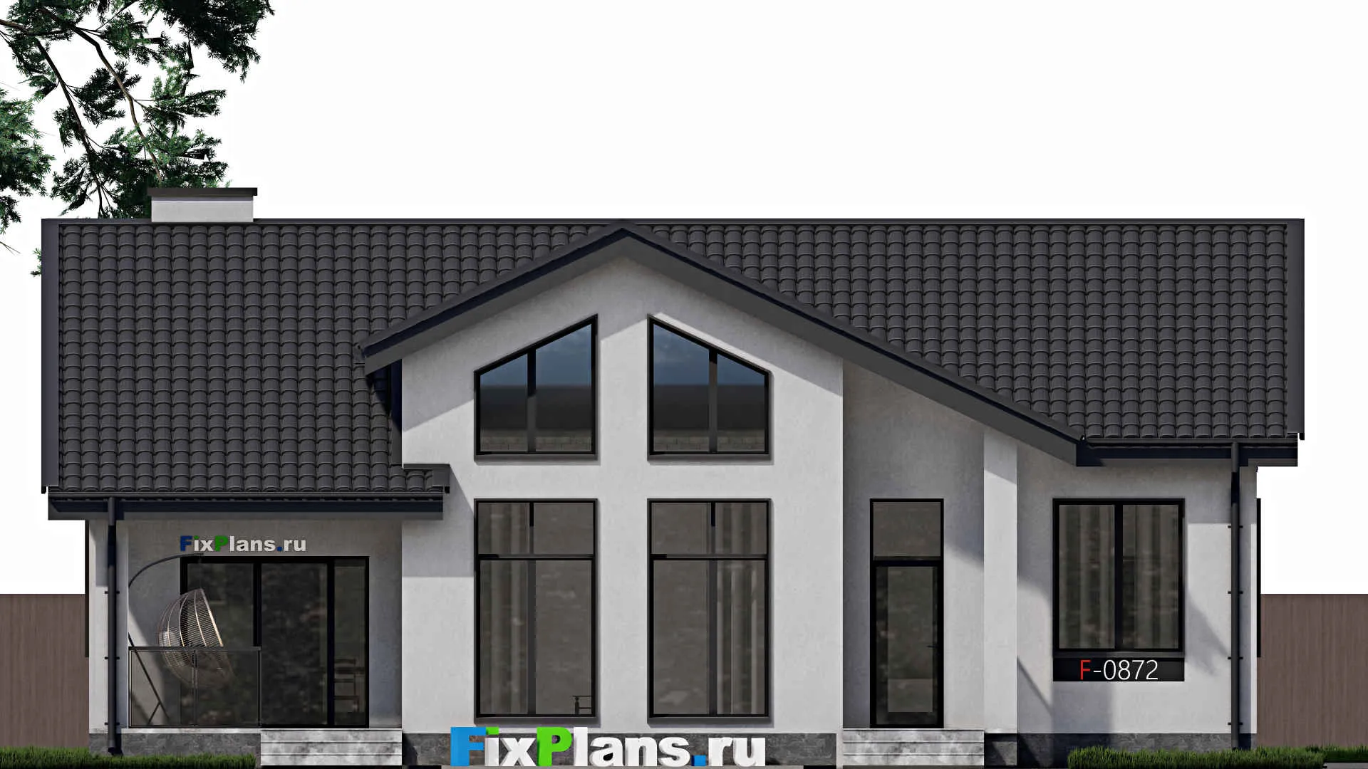 F-0872i - Проект одноэтажного дома 12 на 15, площадью 130 м² с террасой и 3 спальнями