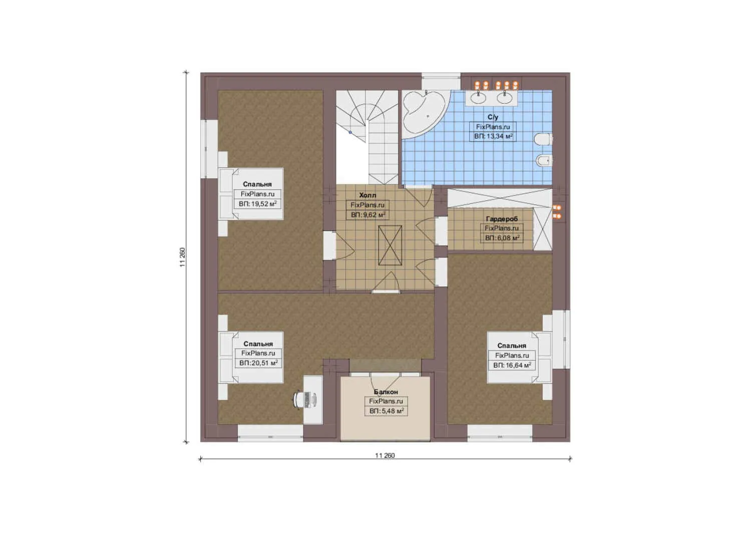 F-17693 - Планы двухэтажного дома 12 на 14, площадью 200 м² с террасой, балконом и 4 спальнями