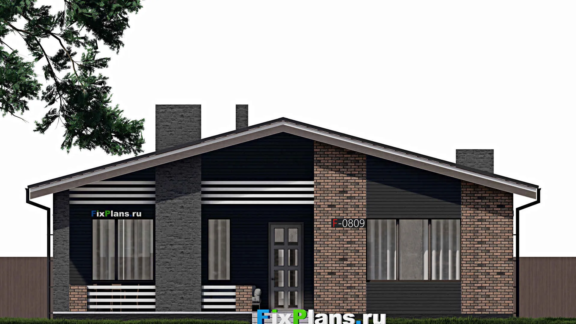 F-0809 - Проект одноэтажного дома 13 на 15, площадью 150 м² с террасой и 3 спальнями