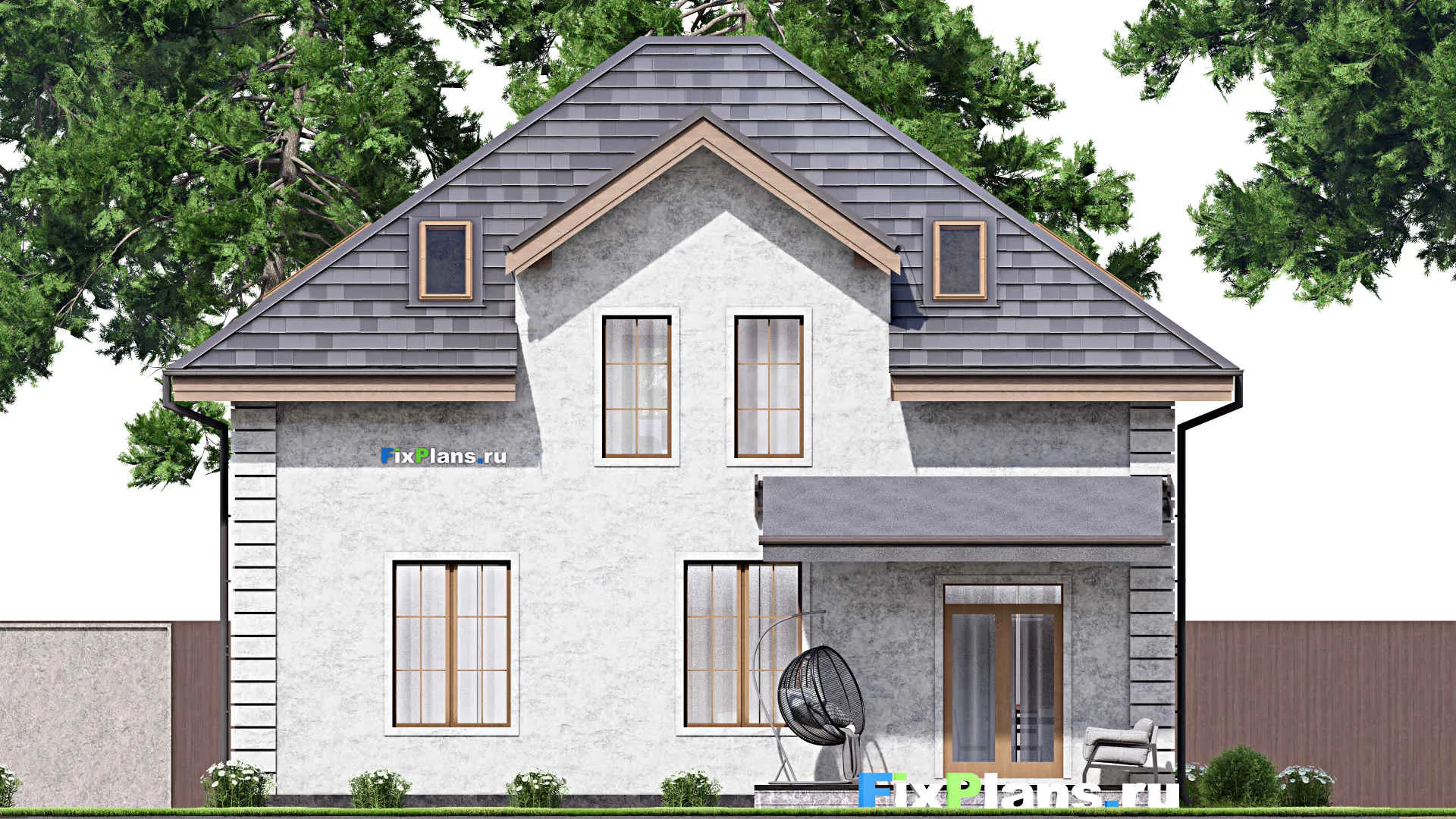 F-14426 - Проект дома с мансардой 12 на 15, площадью 200 м² с террасой и 4 спальнями