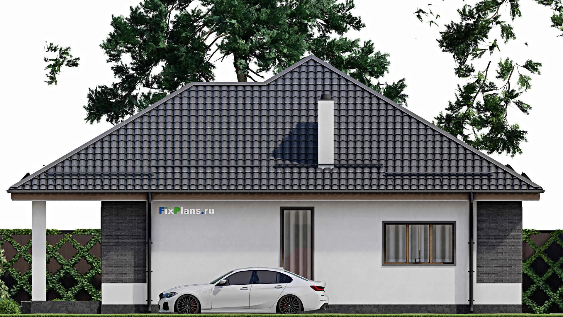 F-4319 - Проект одноэтажного дома 12 на 14, площадью 140 м² с террасой и 3 спальнями