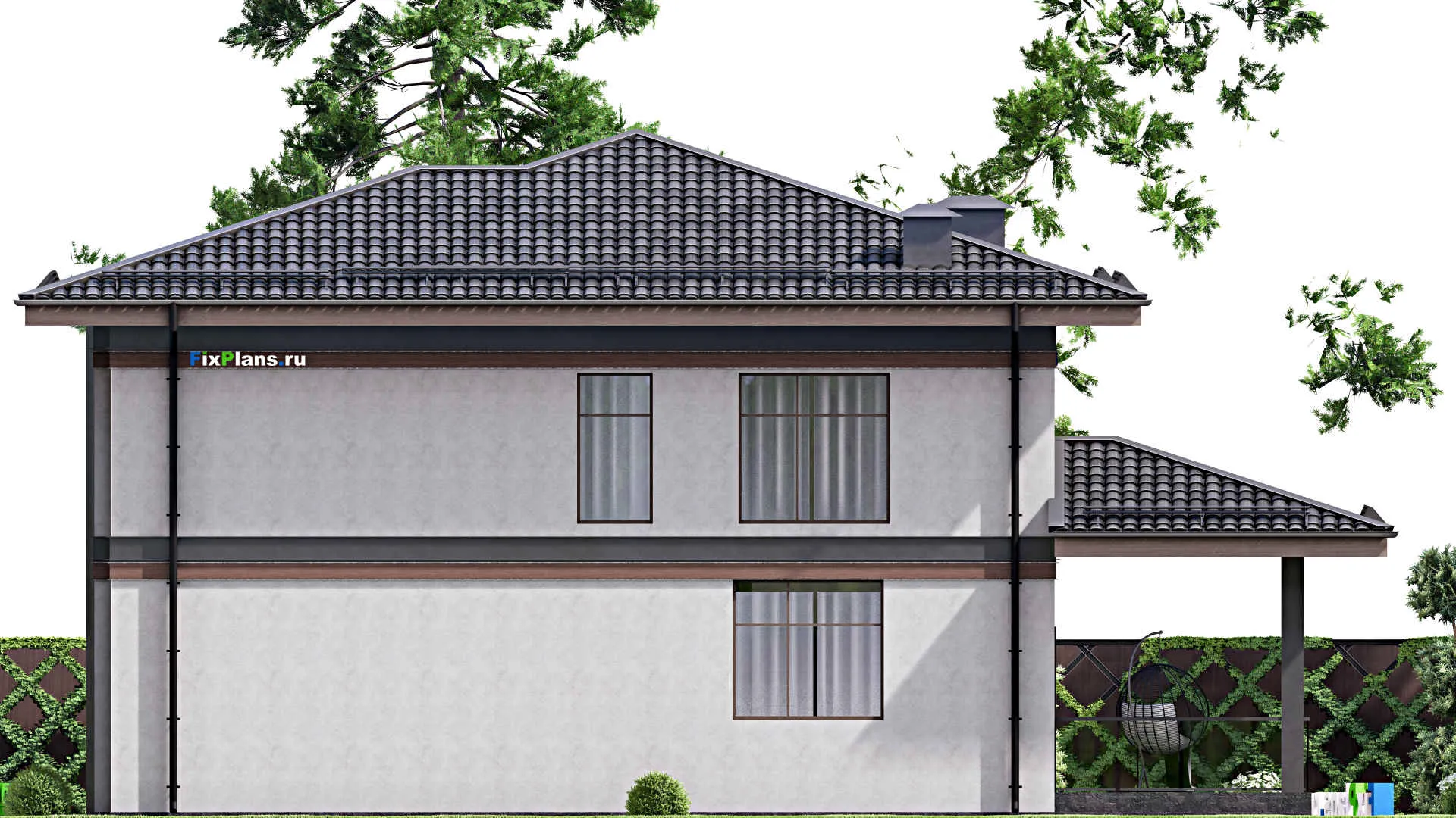 F-13004 - Проект двухэтажного дома 13 на 17, площадью 250 м² с террасой, балконом и 5 спальнями