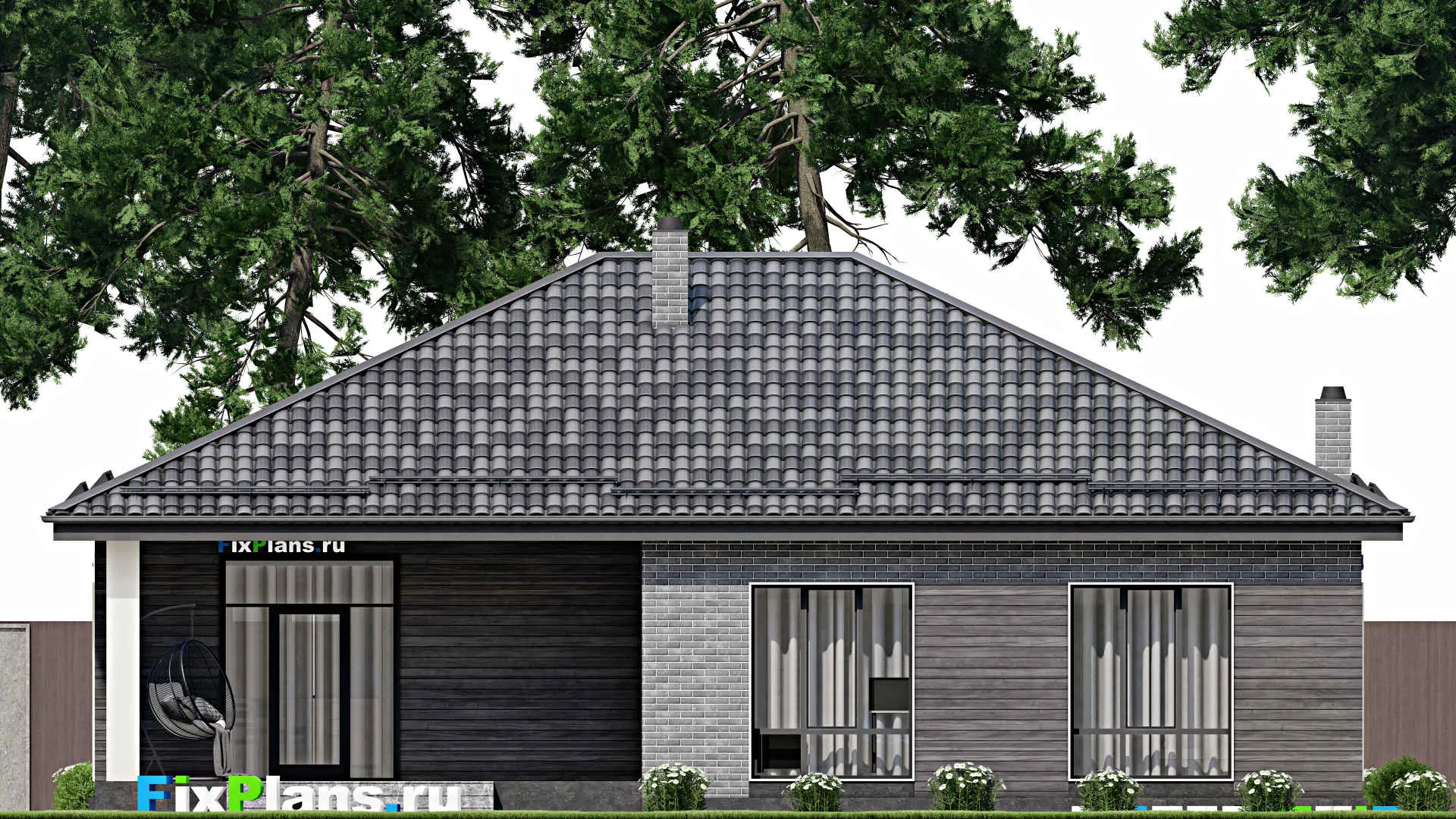 F-7532 - Проект одноэтажного дома 14 на 16, площадью 150 м² с террасой и 3 спальнями