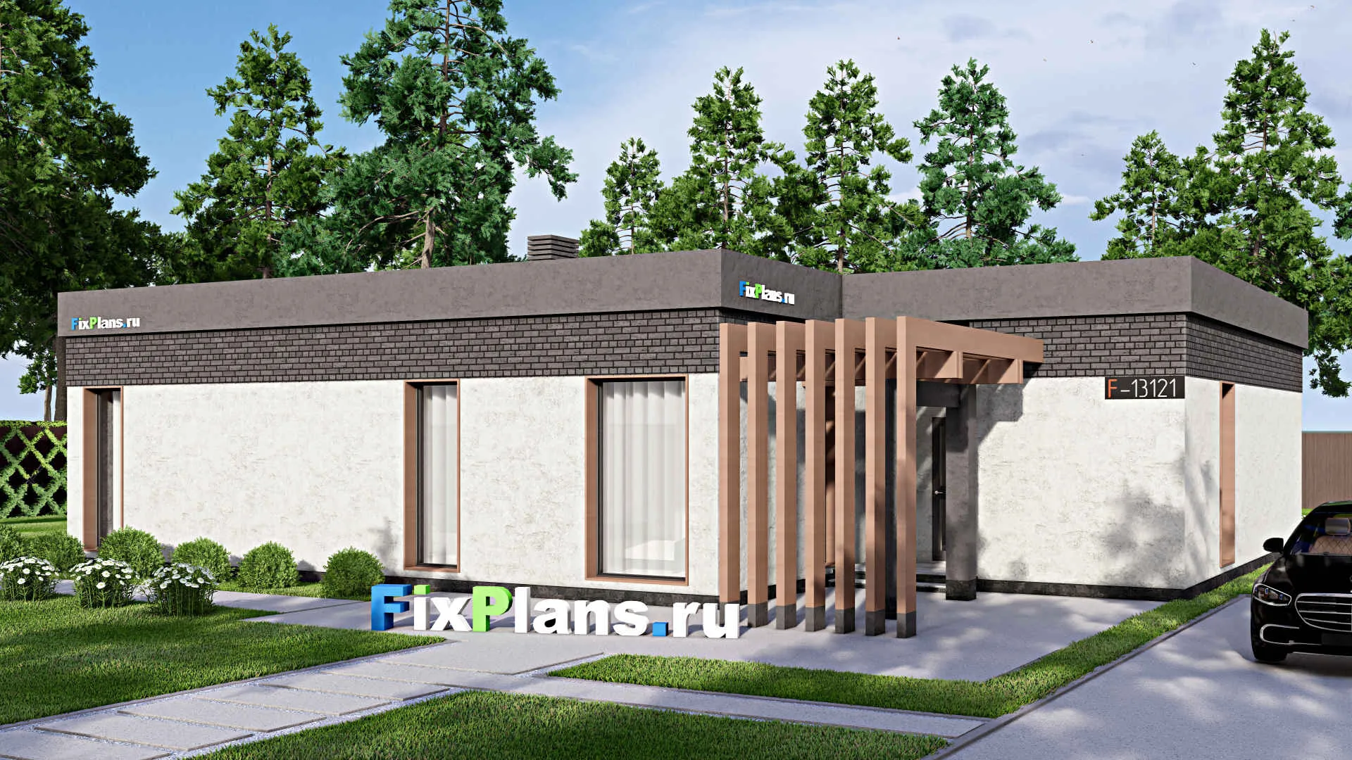 F-13121 - Проект одноэтажного дома 17 на 17, площадью 140 м² с 3 спальнями