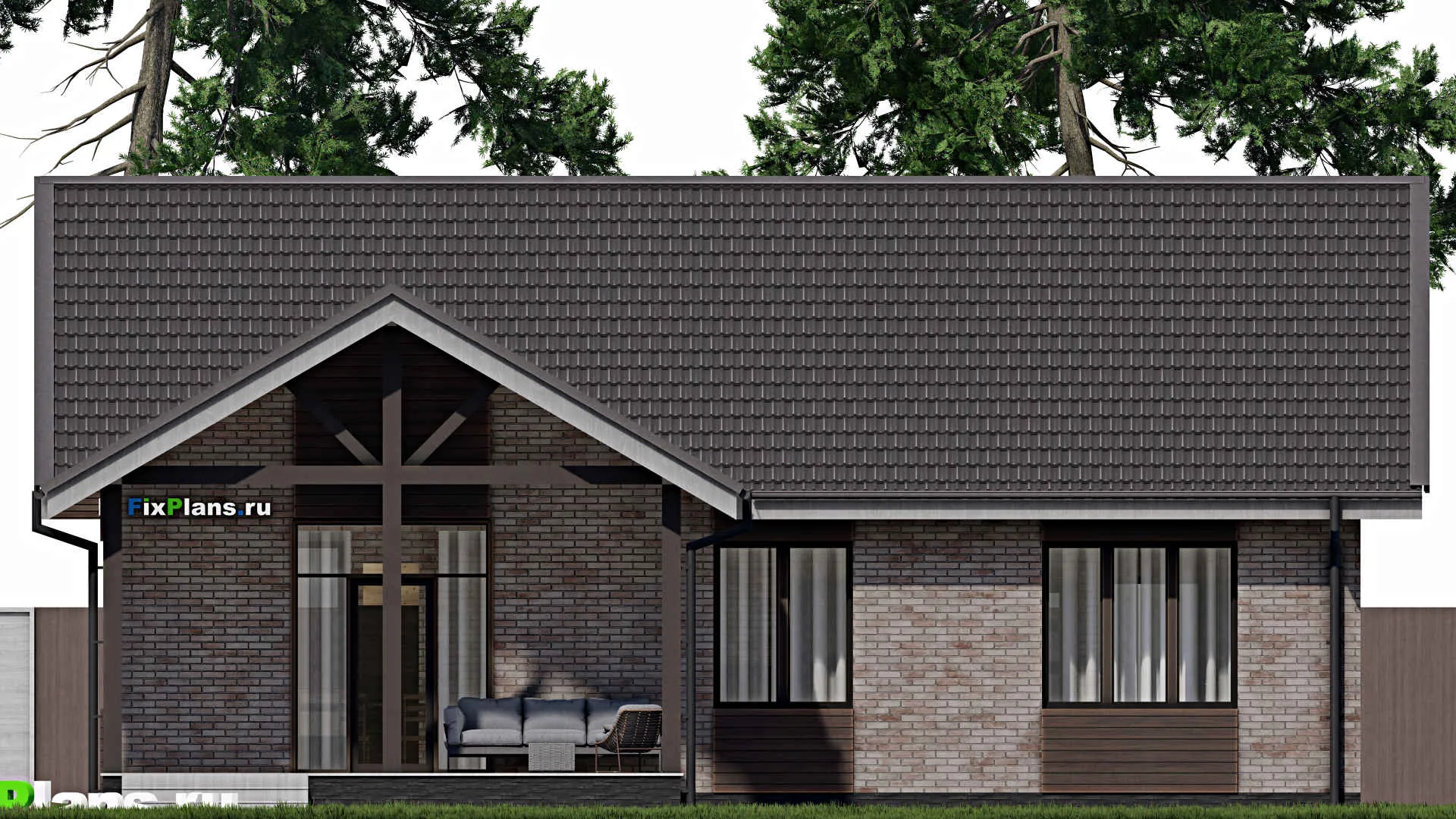 F-0629 - Проект одноэтажного дома 10 на 14, площадью 130 м² с террасой и 3 спальнями