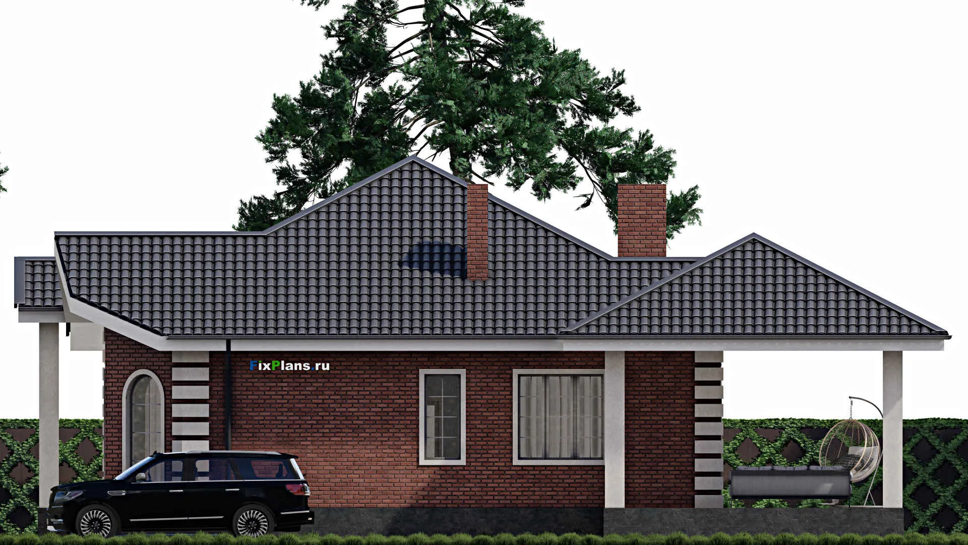 F-1556 - Проект одноэтажного дома 12 на 14, площадью 170 м² с террасой и 3 спальнями