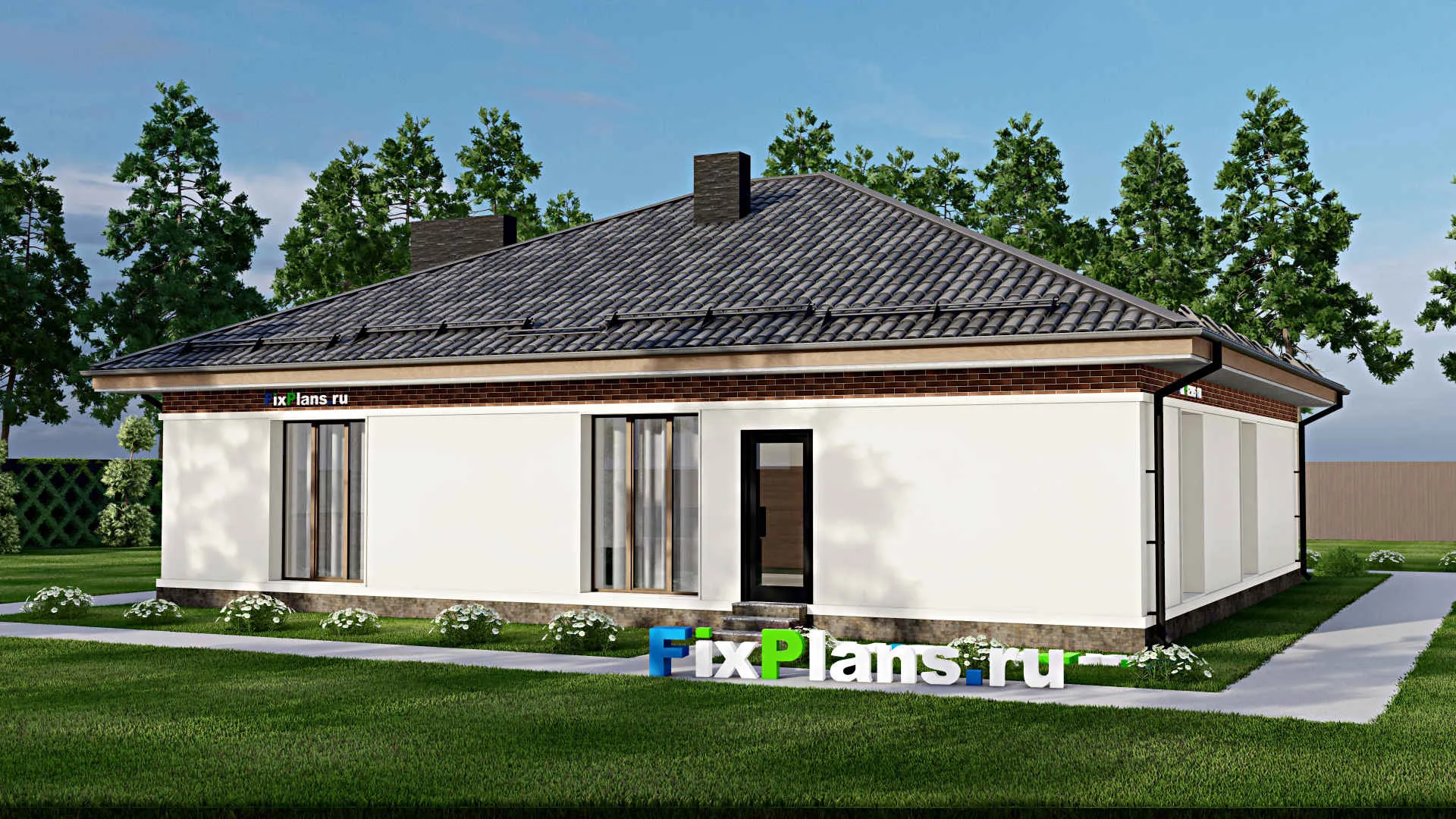 F-3266 - Проект одноэтажного дома 15 на 15, площадью 170 м² с 4 спальнями