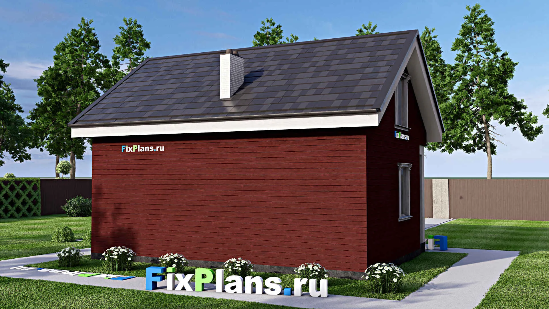 F-15569 - Проект бани 7 на 9, площадью 60 м² с комнатой отдыха, терассой, мансардой, санузлом и спальней