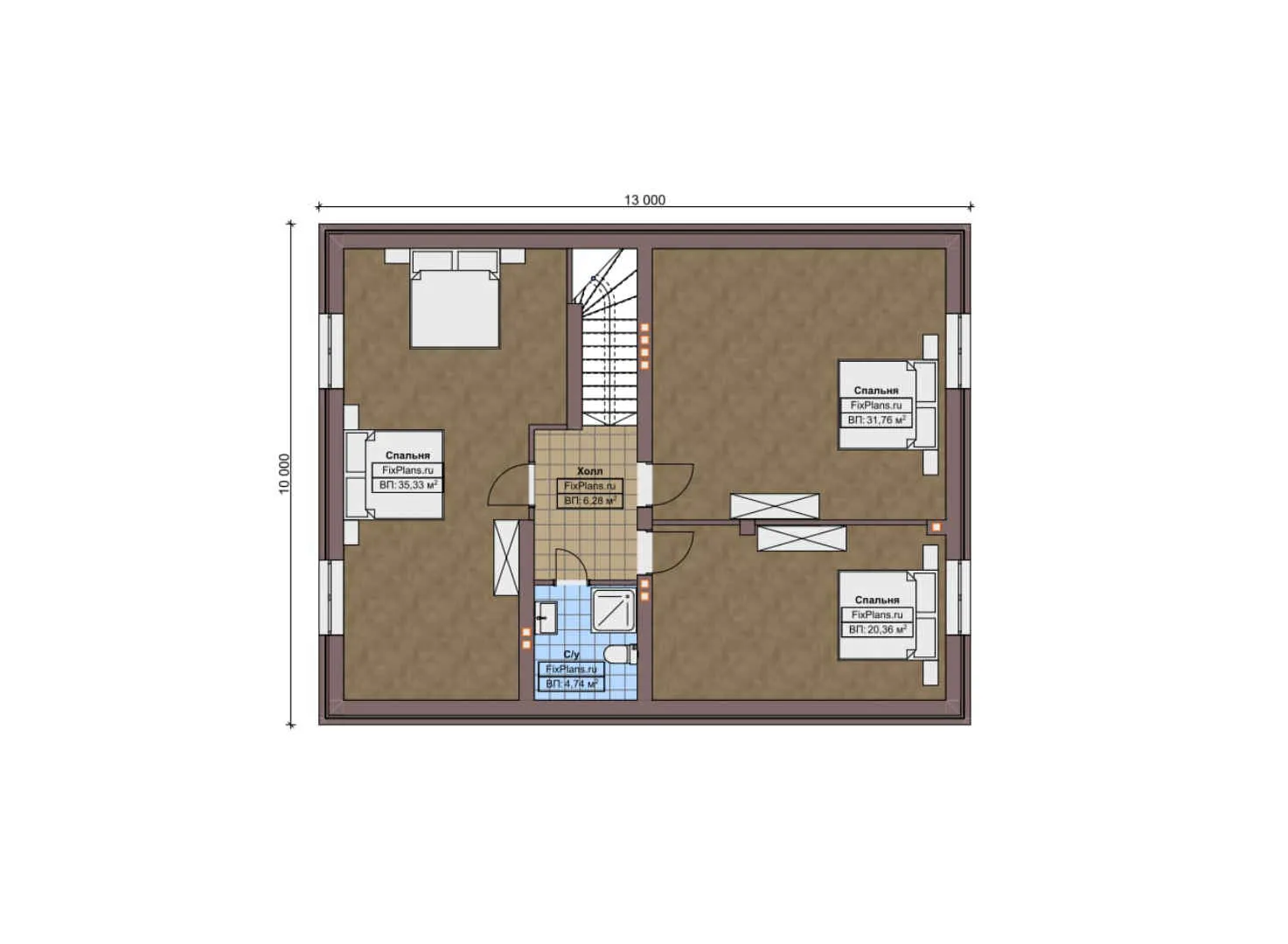 F-7118 - Планы дома с мансардой 13 на 15, площадью 240 м² с террасой и 5 спальнями
