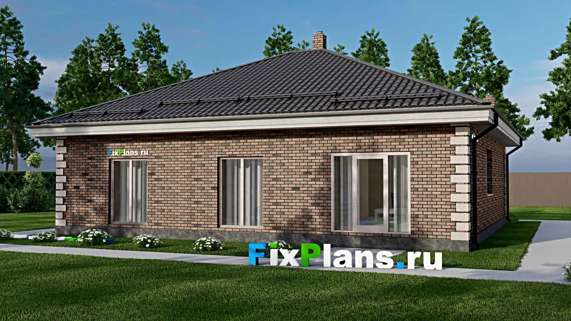 F-3176 - Проект одноэтажного дома 12 на 14, площадью 120 м² с 4 спальнями