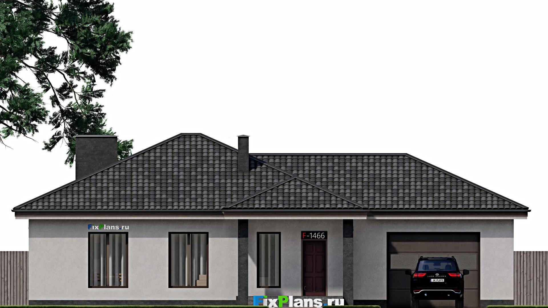 F-1466 - Проект одноэтажного дома 12 на 19, площадью 160 м² с гаражом на 2 машины и 3 спальнями