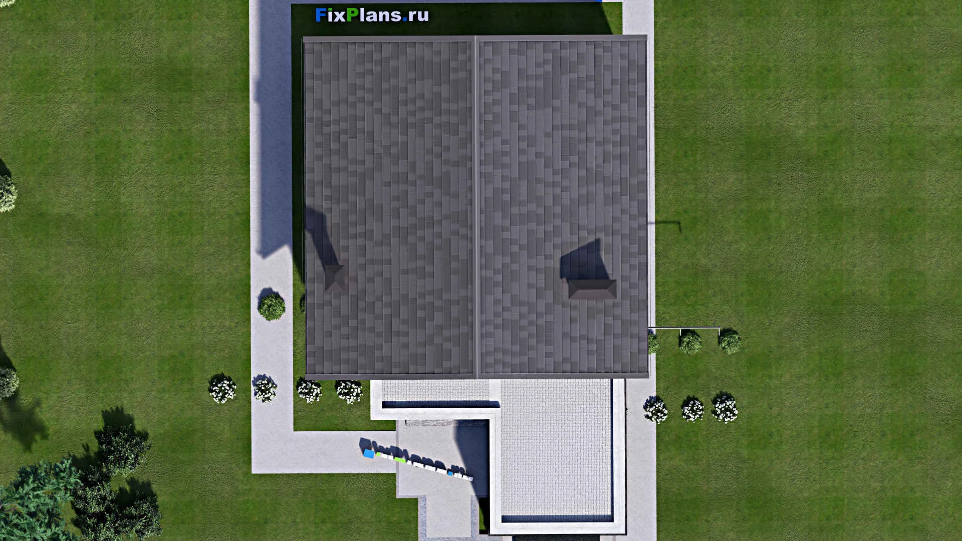 F-13256 - Проект дома с мансардой 11 на 17, площадью 240 м² с террасой, гаражом на 1 машину и 4 спальнями