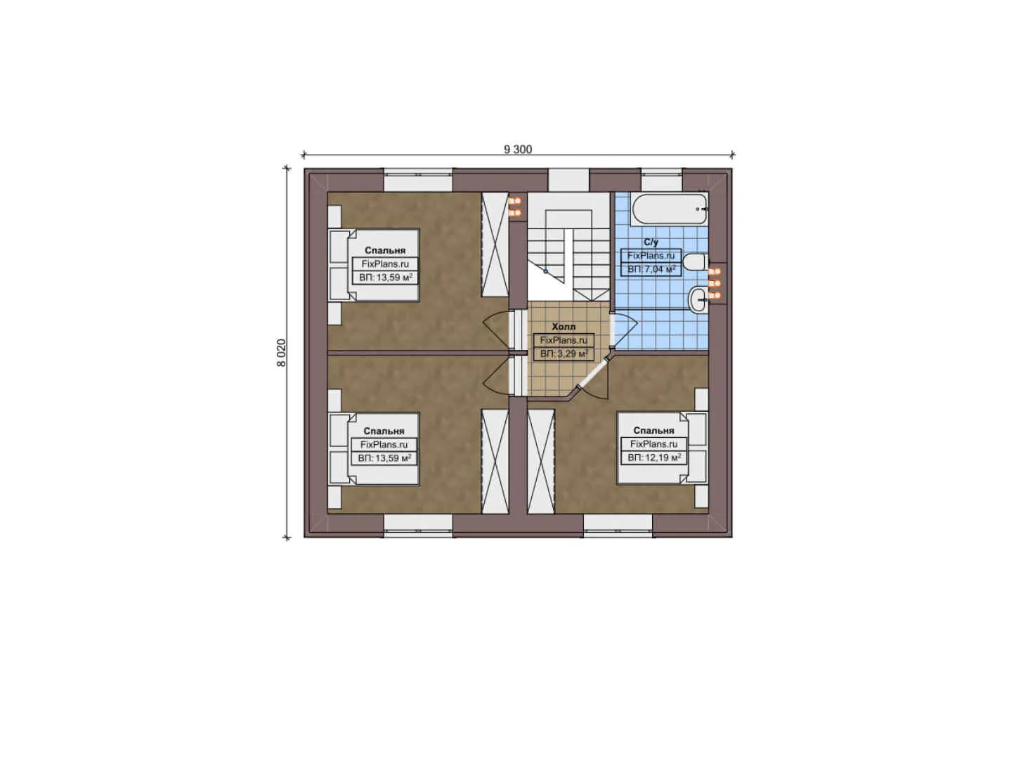 F-11492 - Планы двухэтажного дома 10 на 10, площадью 110 м² с баней и 4 спальнями