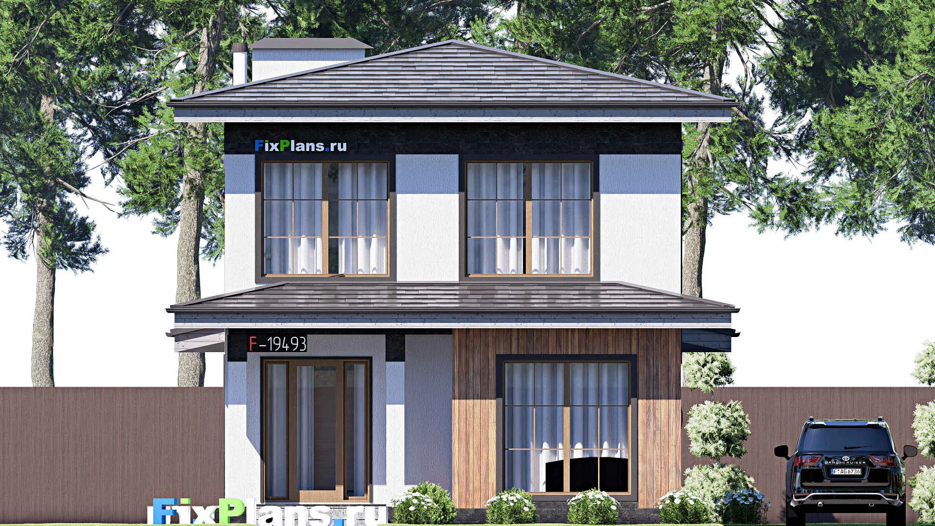 F-19493 - Планы двухэтажного дома 8 на 15, площадью 150 м² с террасой и 4 спальнями