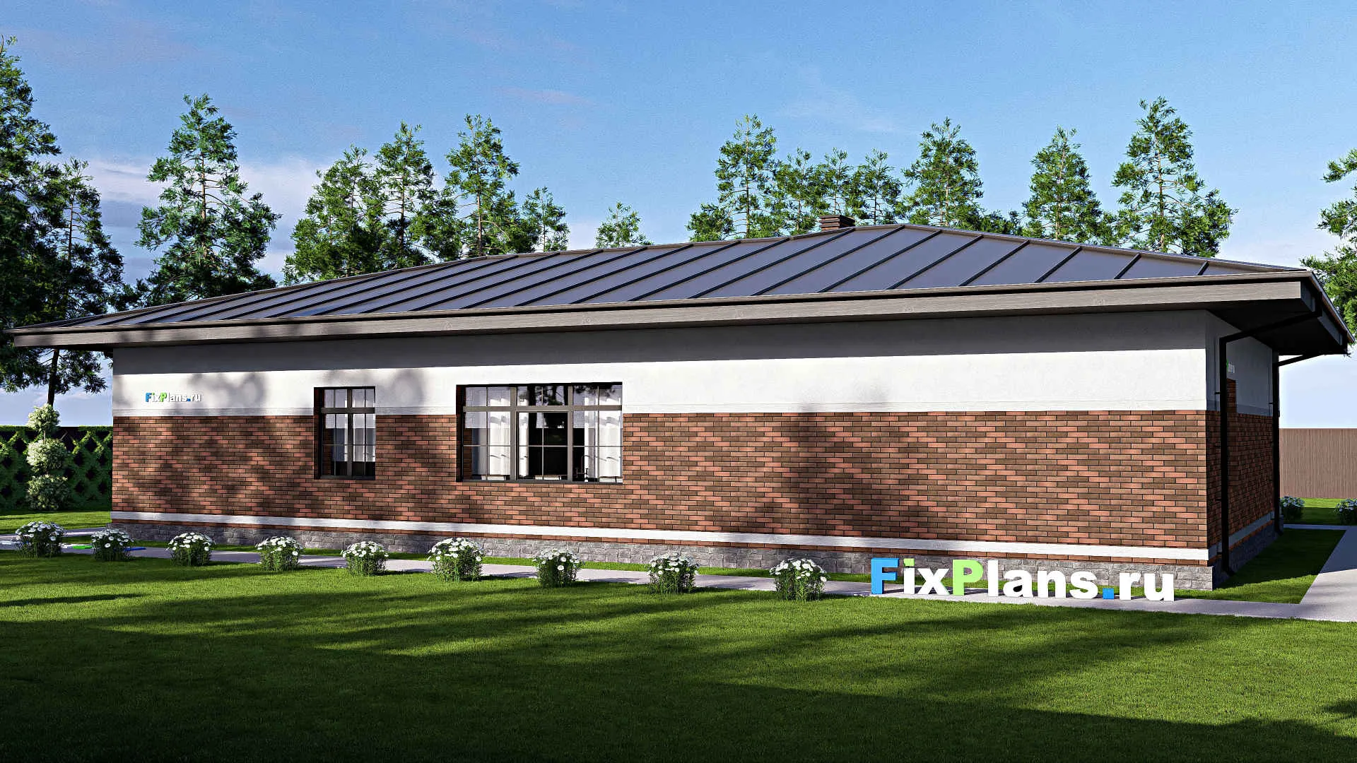 F-18278 - Проект одноэтажного дома 14 на 22, площадью 240 м² с террасой и 3 спальнями