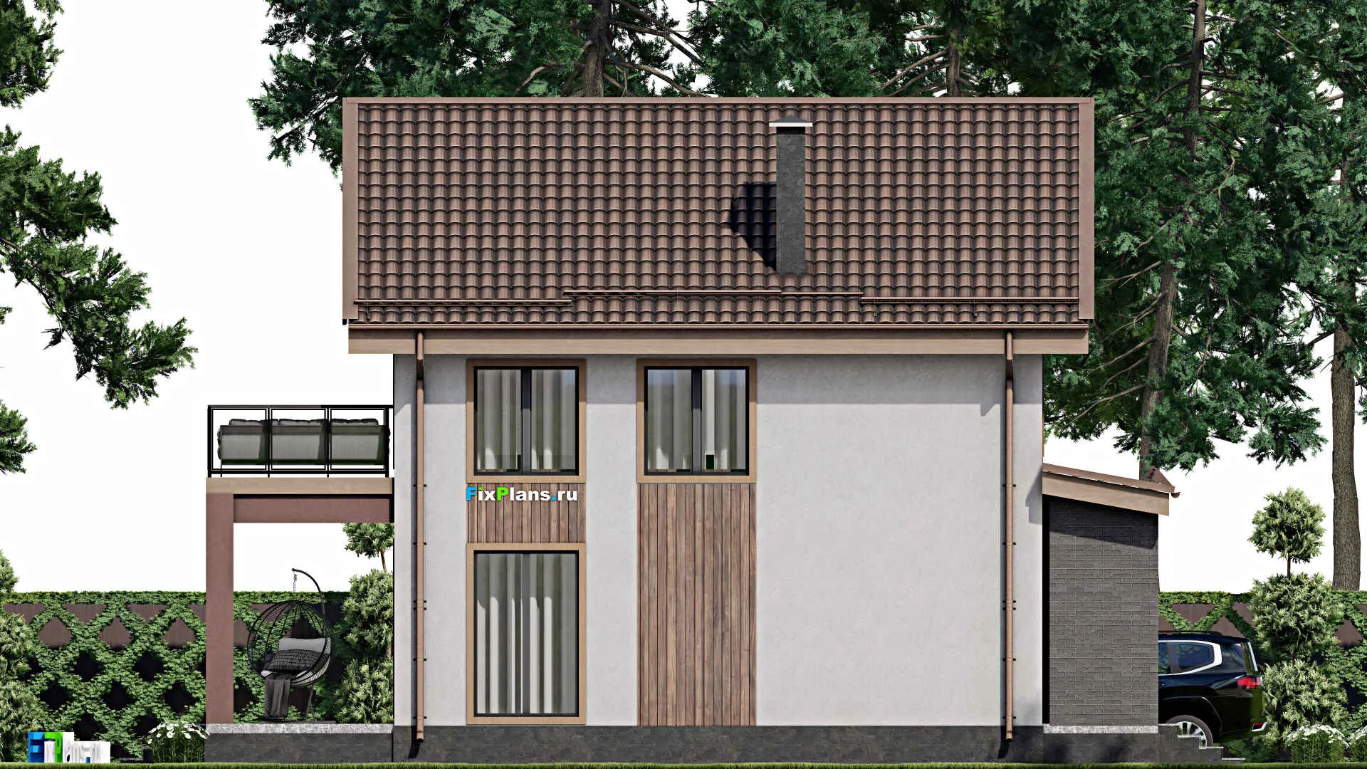 F-7667 - Проект дома с мансардой 10 на 14, площадью 180 м² с террасой, балконом и 4 спальнями