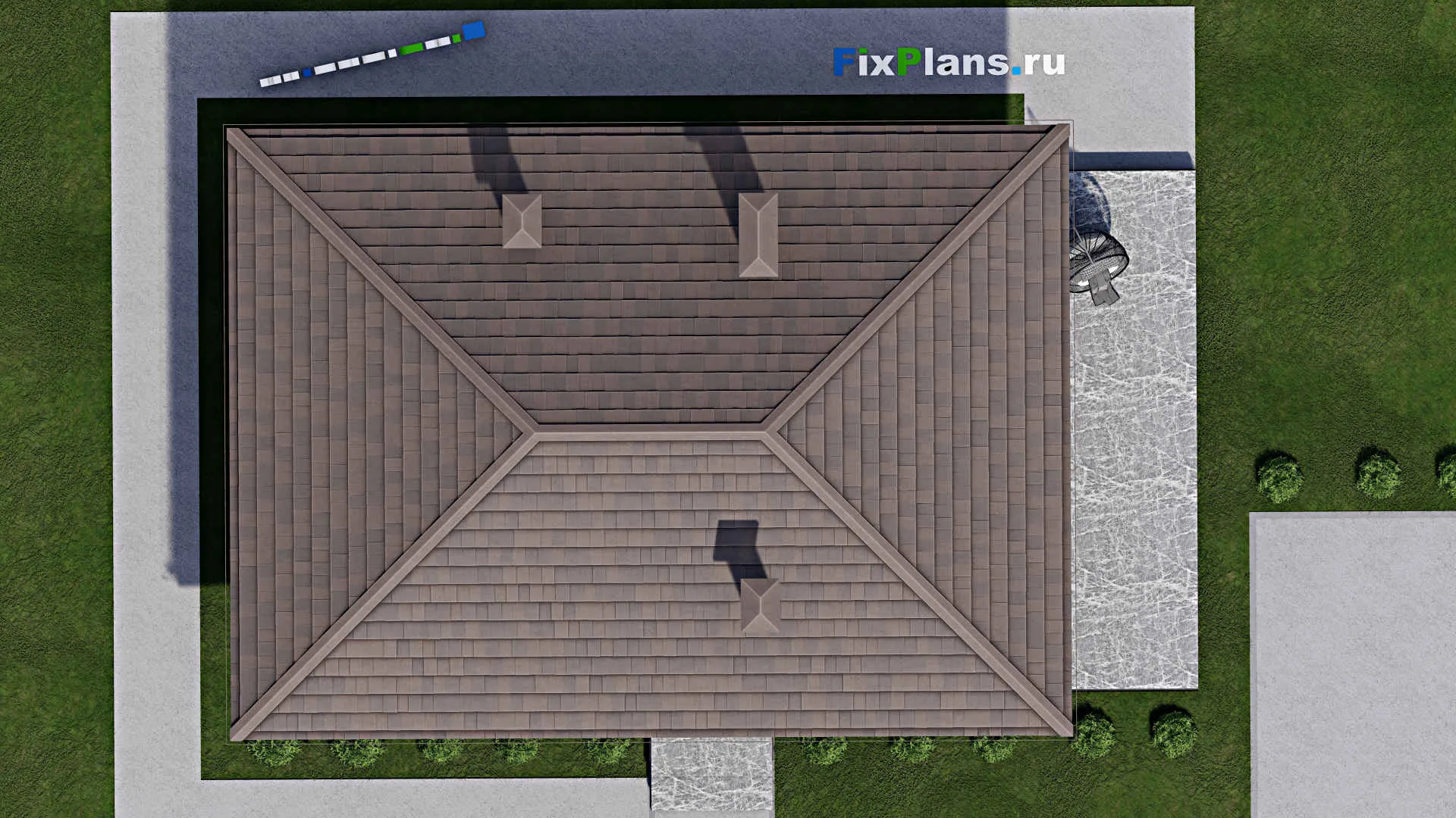 F-10610 - План одноэтажного дома 11 на 17, площадью 130 м² с террасой и 2 спальнями