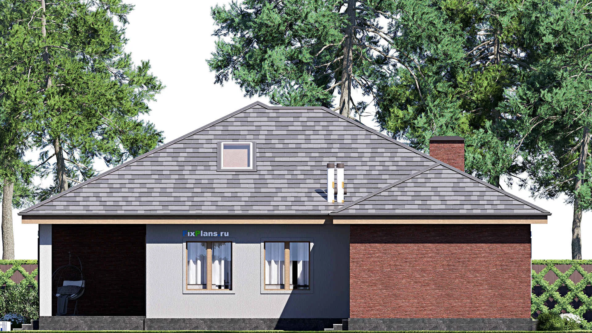 F-18197 - Проект одноэтажного дома 17 на 21, площадью 250 м² с террасой и 5 спальнями