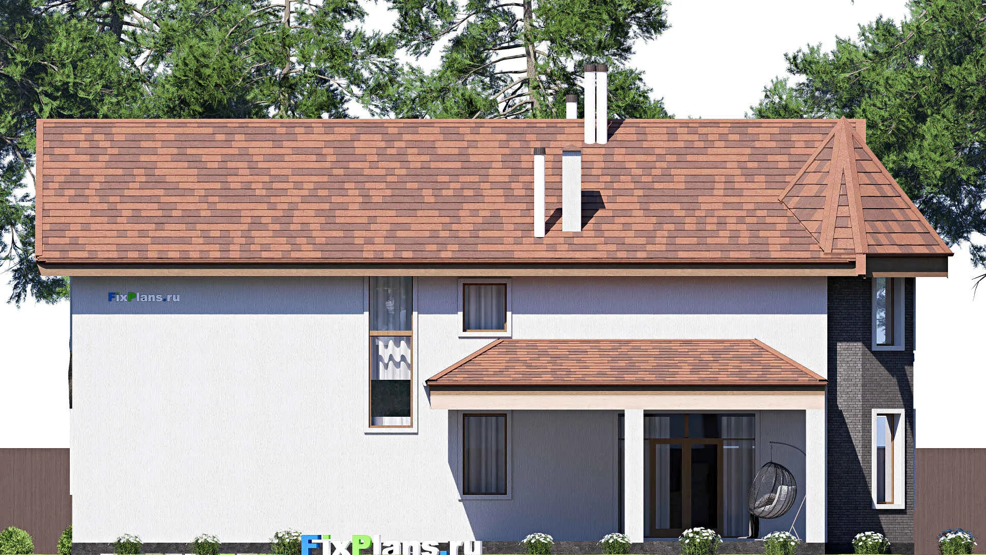 F-20240 - Проект двухэтажного дома 19 на 20, площадью 360 м² с террасой, гаражом на 2 машины и 3 спальнями