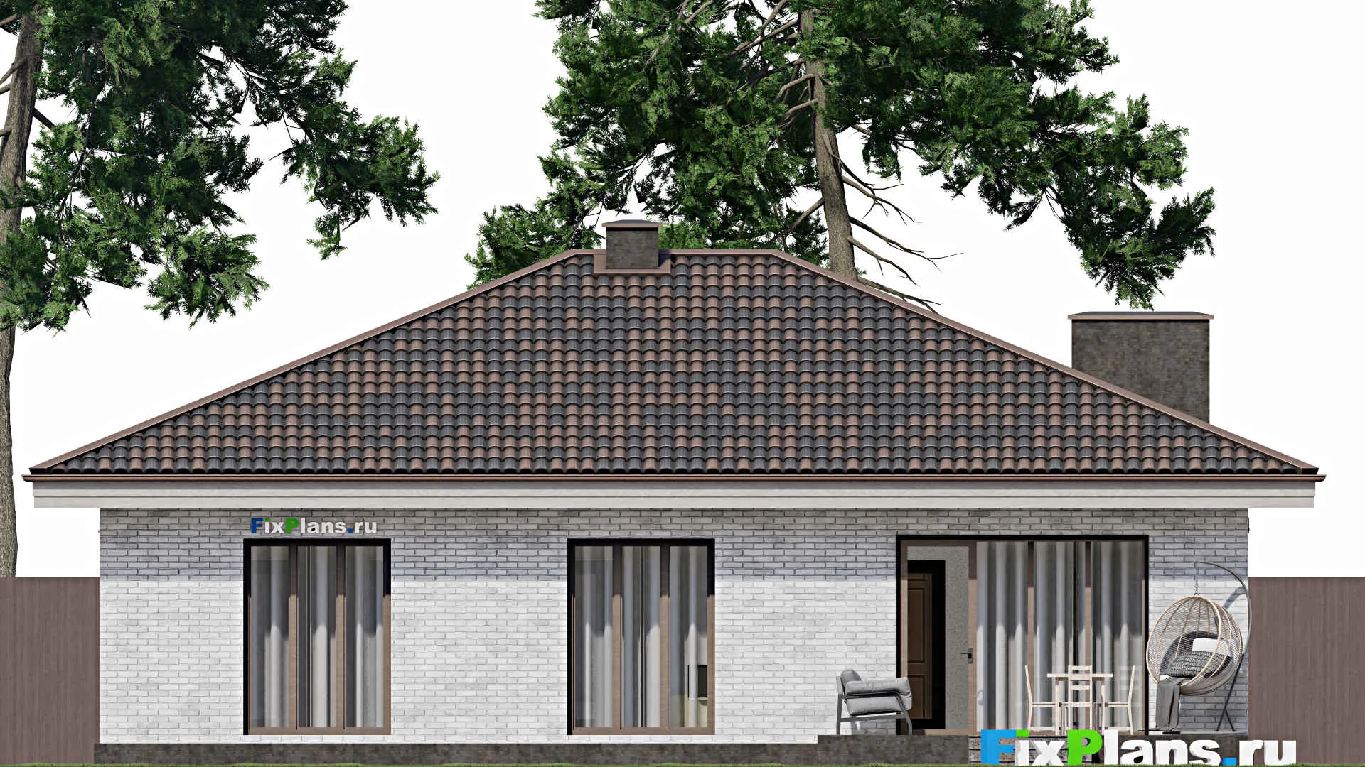 F-1232 - Проект одноэтажного дома 12 на 14, площадью 150 м² с террасой и 3 спальнями