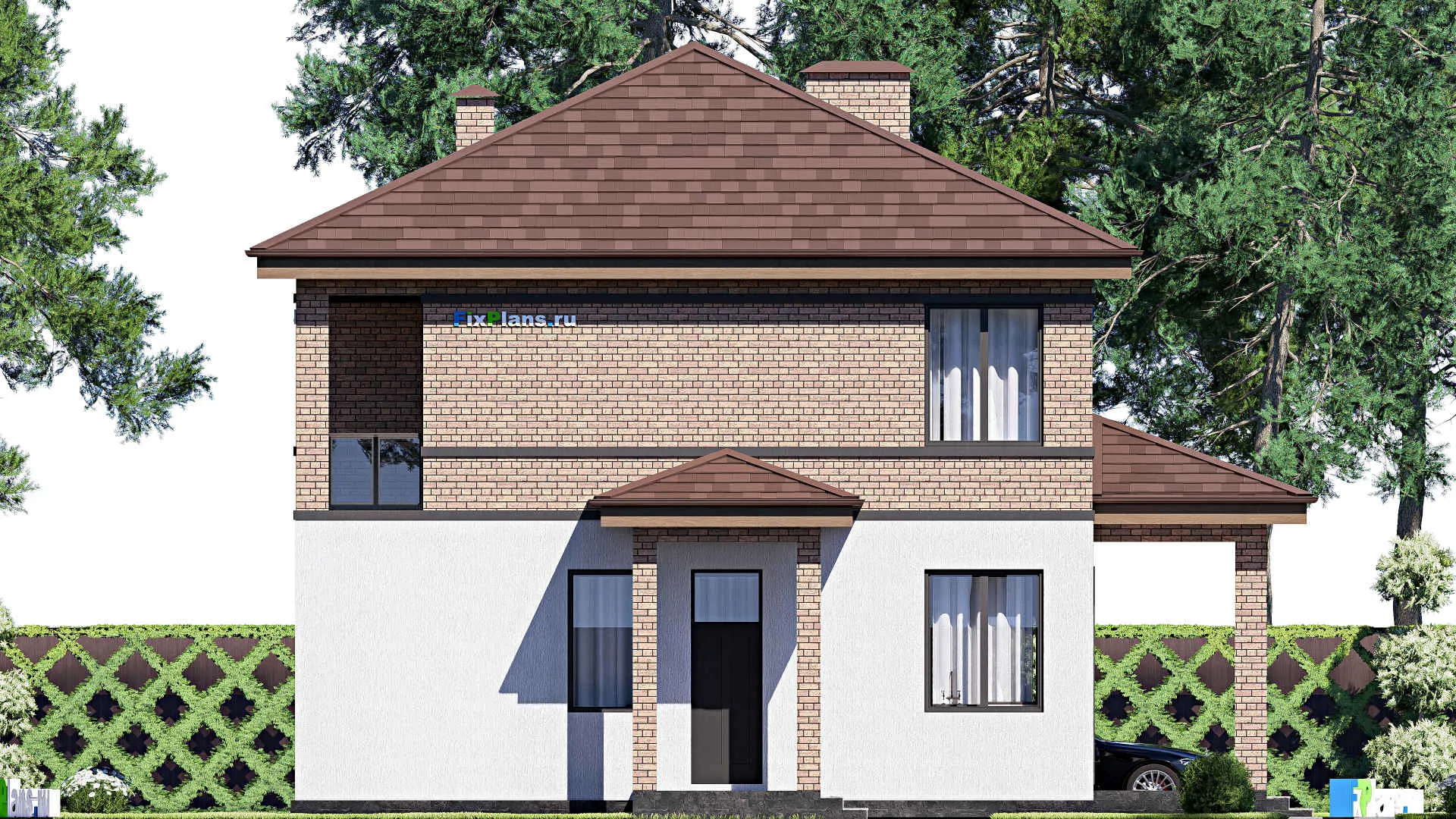 F-17675 - Проект двухэтажного дома 13 на 14, площадью 200 м² с террасой, балконом и 4 спальнями