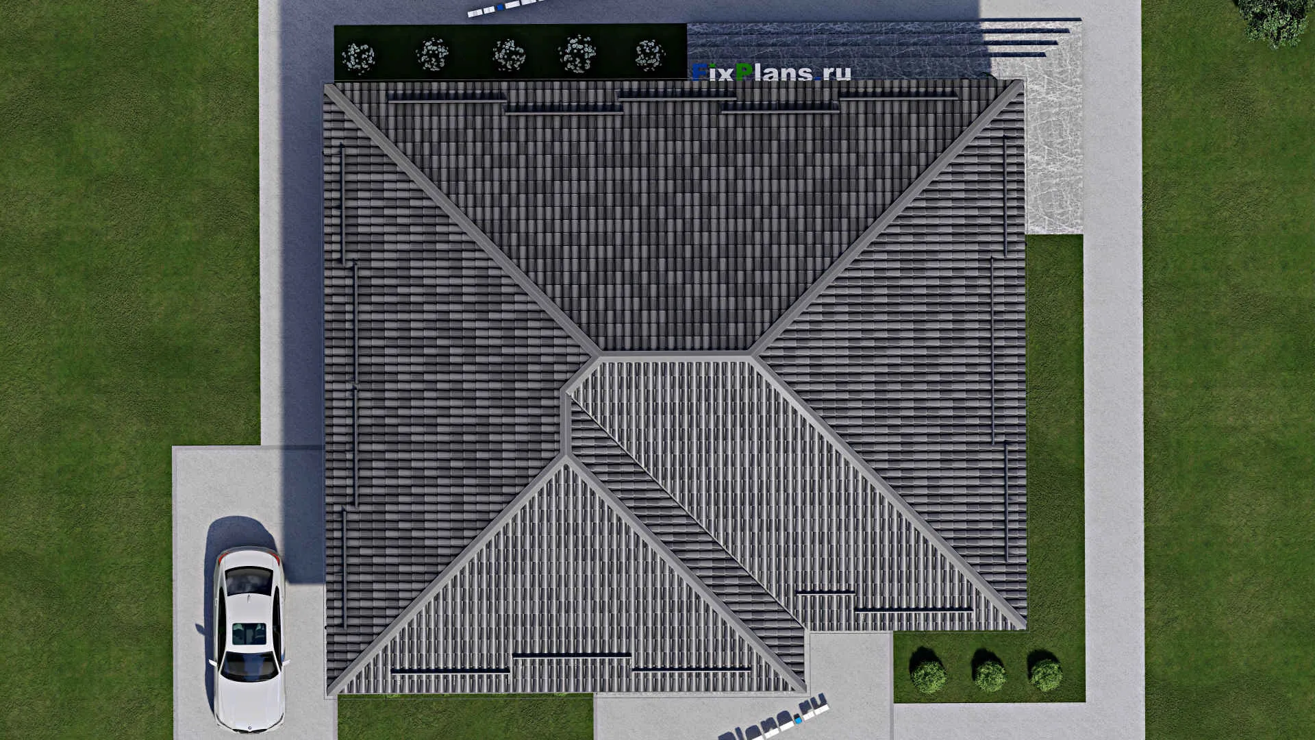 F-5021 - Проект одноэтажного дома 14 на 16, площадью 170 м² с террасой и 3 спальнями